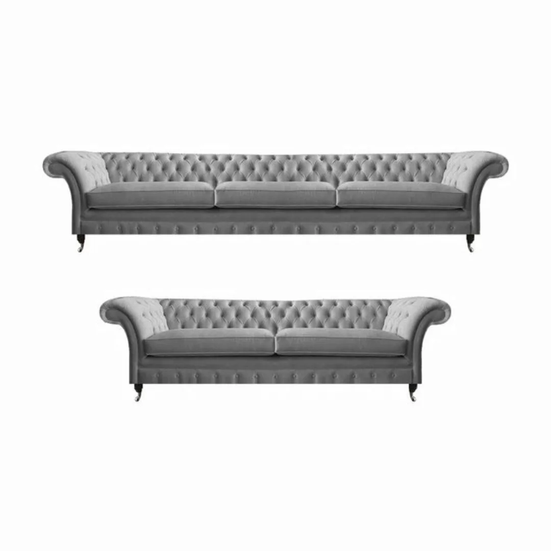JVmoebel Chesterfield-Sofa Luxus Grau Designer Sofas Komplett 2tlg Wohnzimm günstig online kaufen