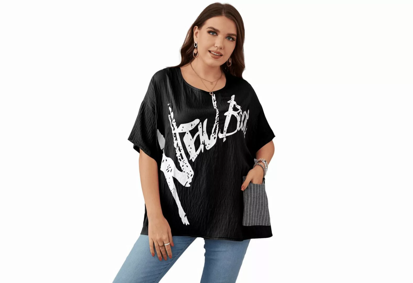 YRIIOMO T-Shirt Plus Size Damen Sommer Rundhals-Aufdruck Top T-Shirt günstig online kaufen