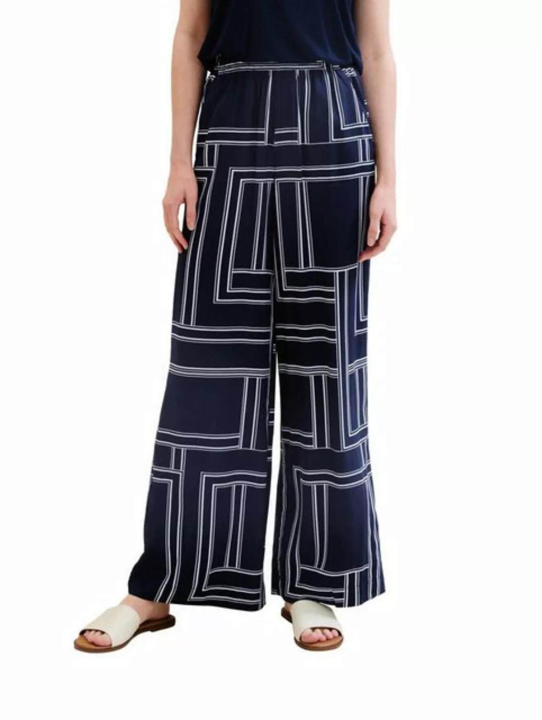 TOM TAILOR Stoffhose loose fit palazzo pants, navy geometric design günstig online kaufen