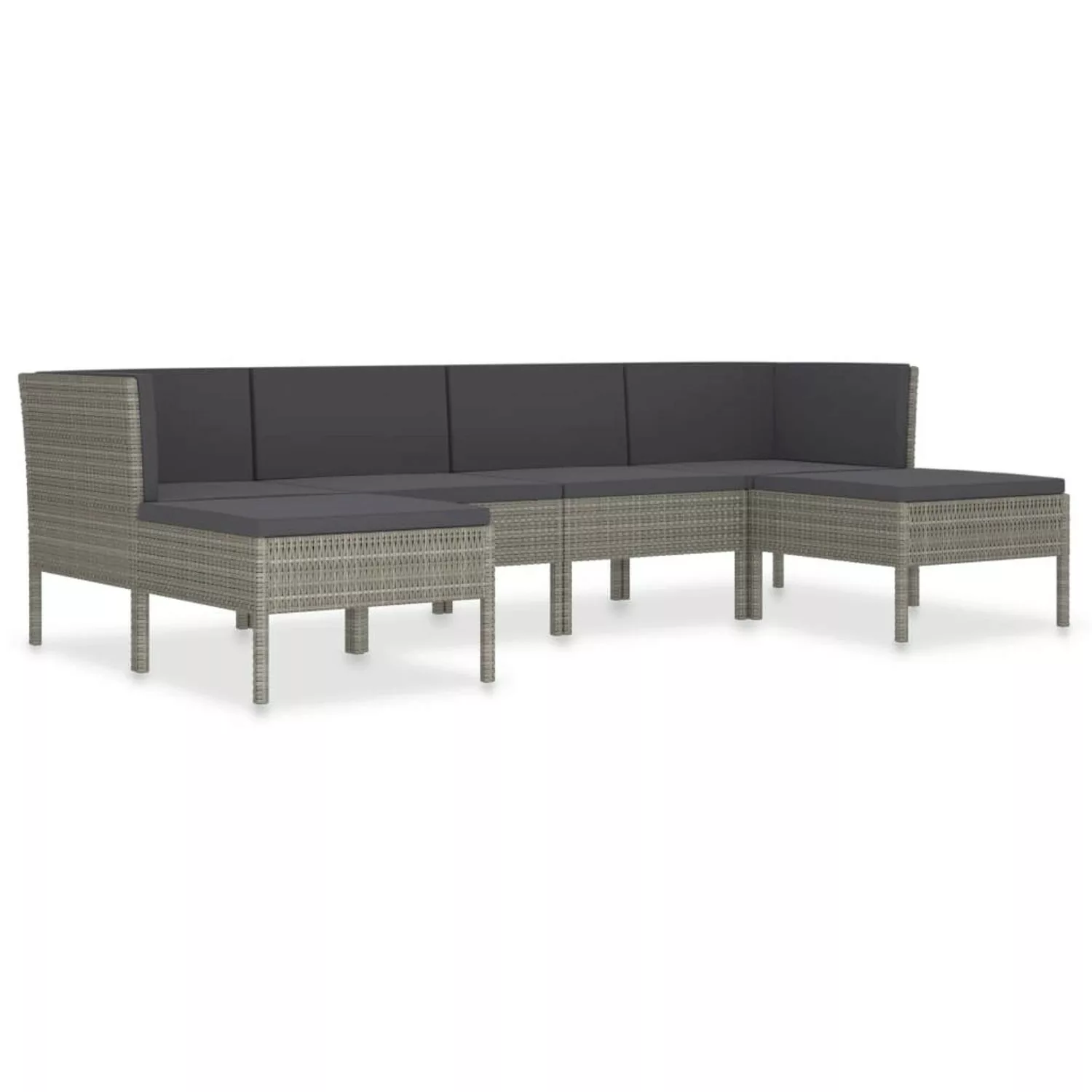 6-tlg. Garten-lounge-set Mit Auflagen Poly Rattan Grau günstig online kaufen