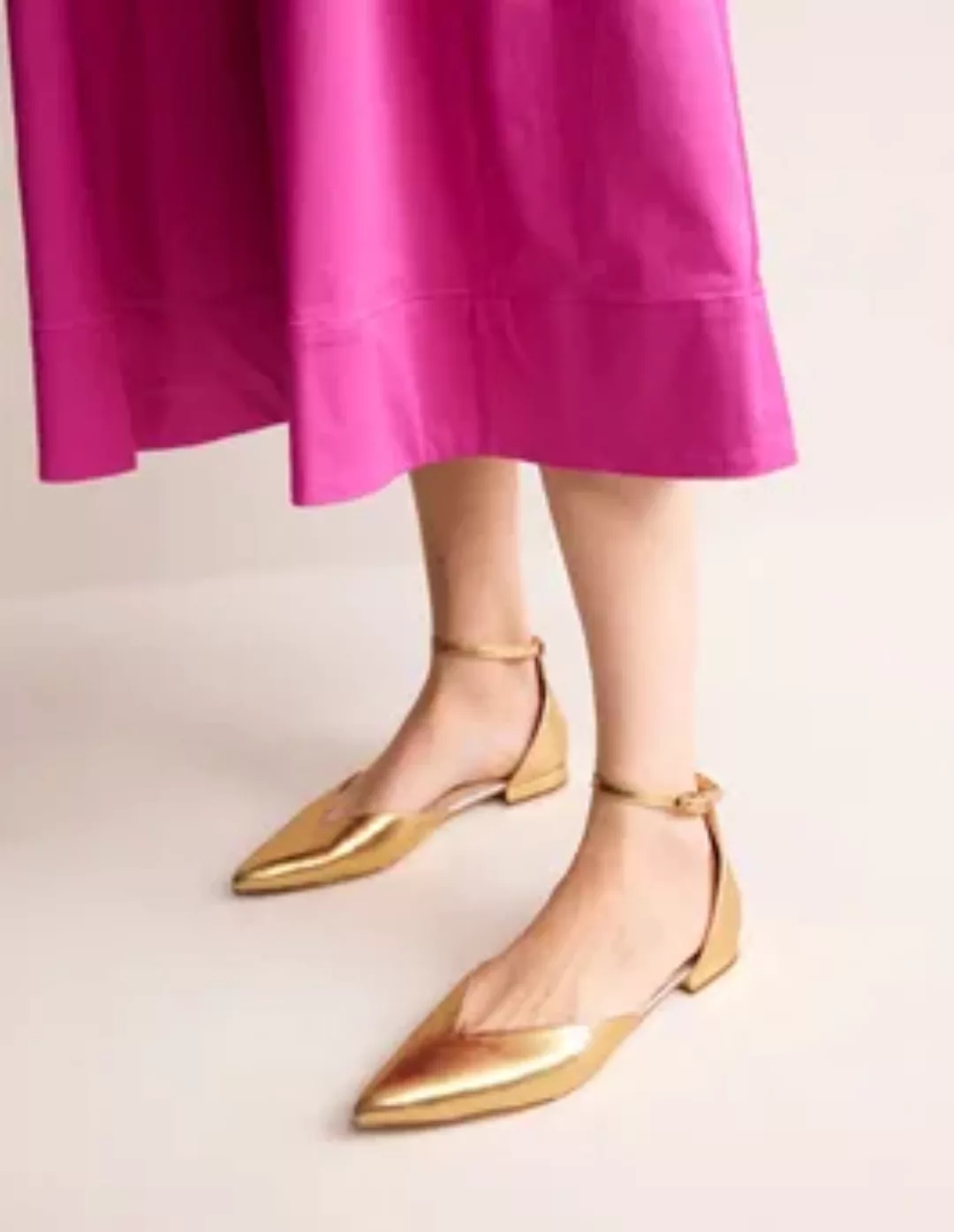 Flache Ballerina-Pumps mit Knöchelriemen Damen Boden, Gold Metallic-Leder günstig online kaufen