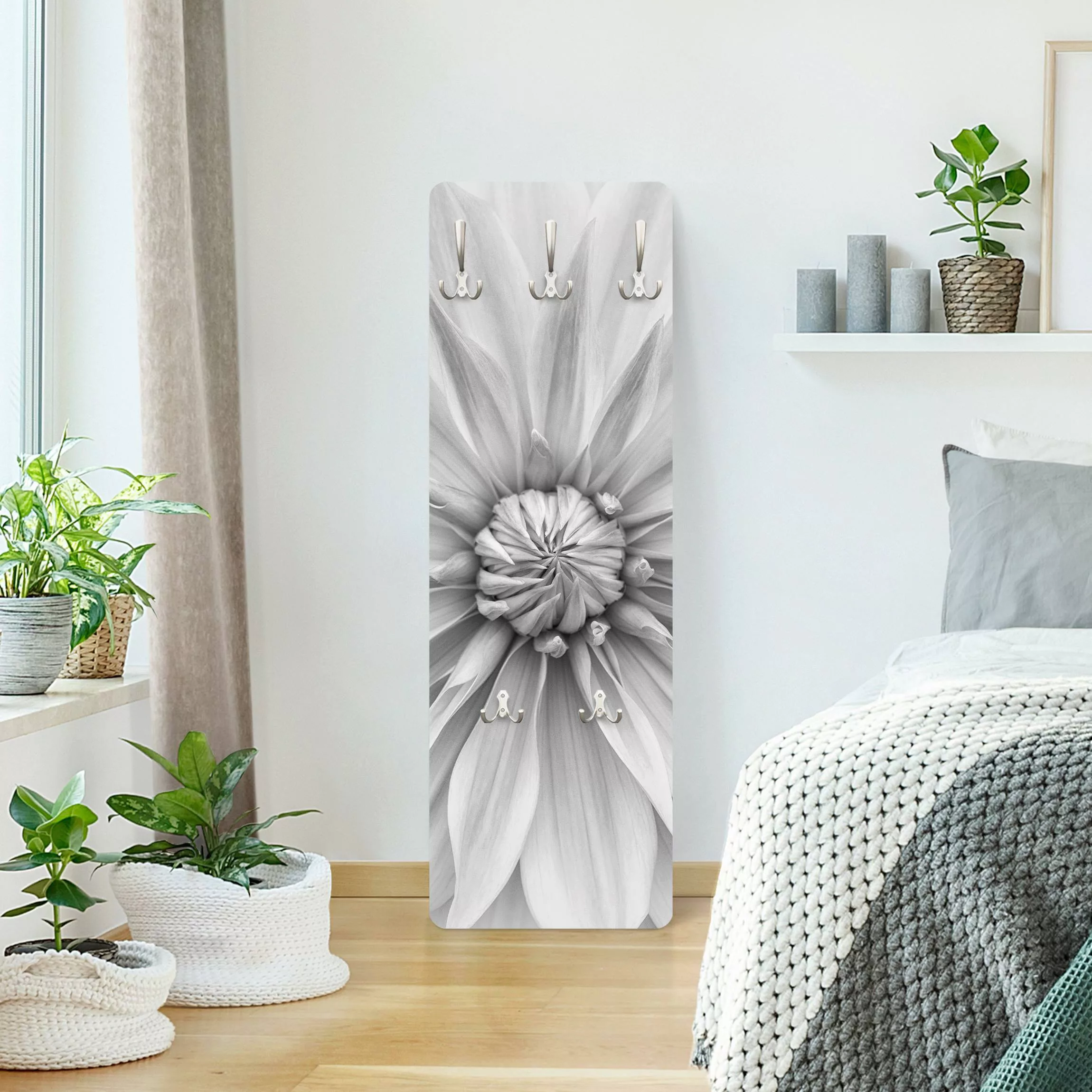 Wandgarderobe Holzpaneel Botanische Blüte in Weiß günstig online kaufen