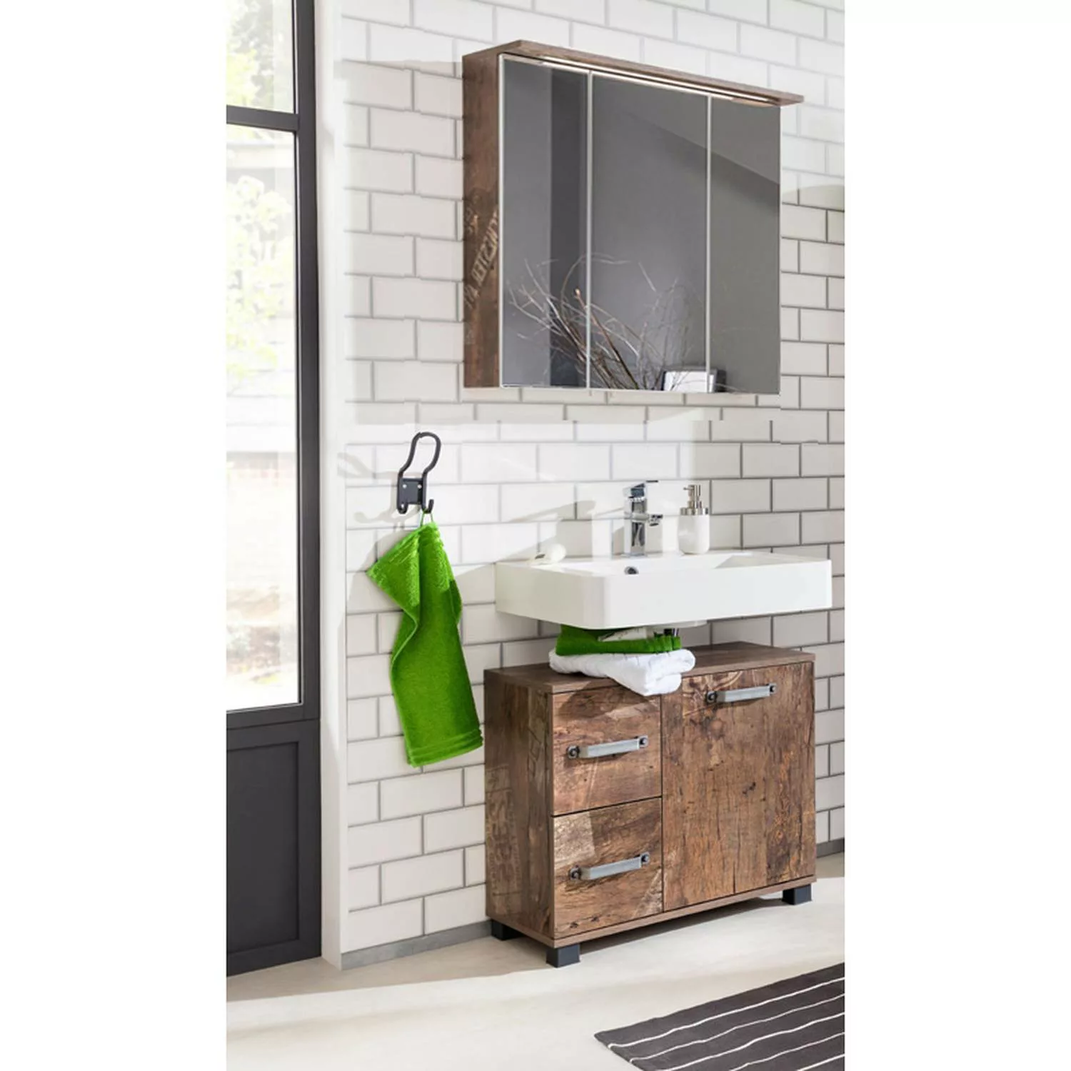 Badmöbel Waschplatz Set LIMA-04 Panamaeiche, 70cm Spiegelschrank, BxHxT: ca günstig online kaufen