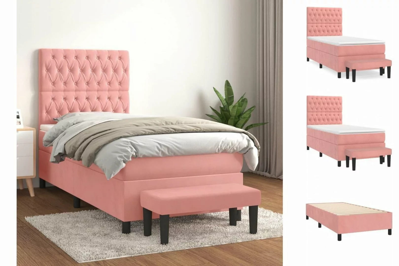 vidaXL Bettgestell Boxspringbett mit Matratze Rosa 100x200 cm Samt Bett Bet günstig online kaufen