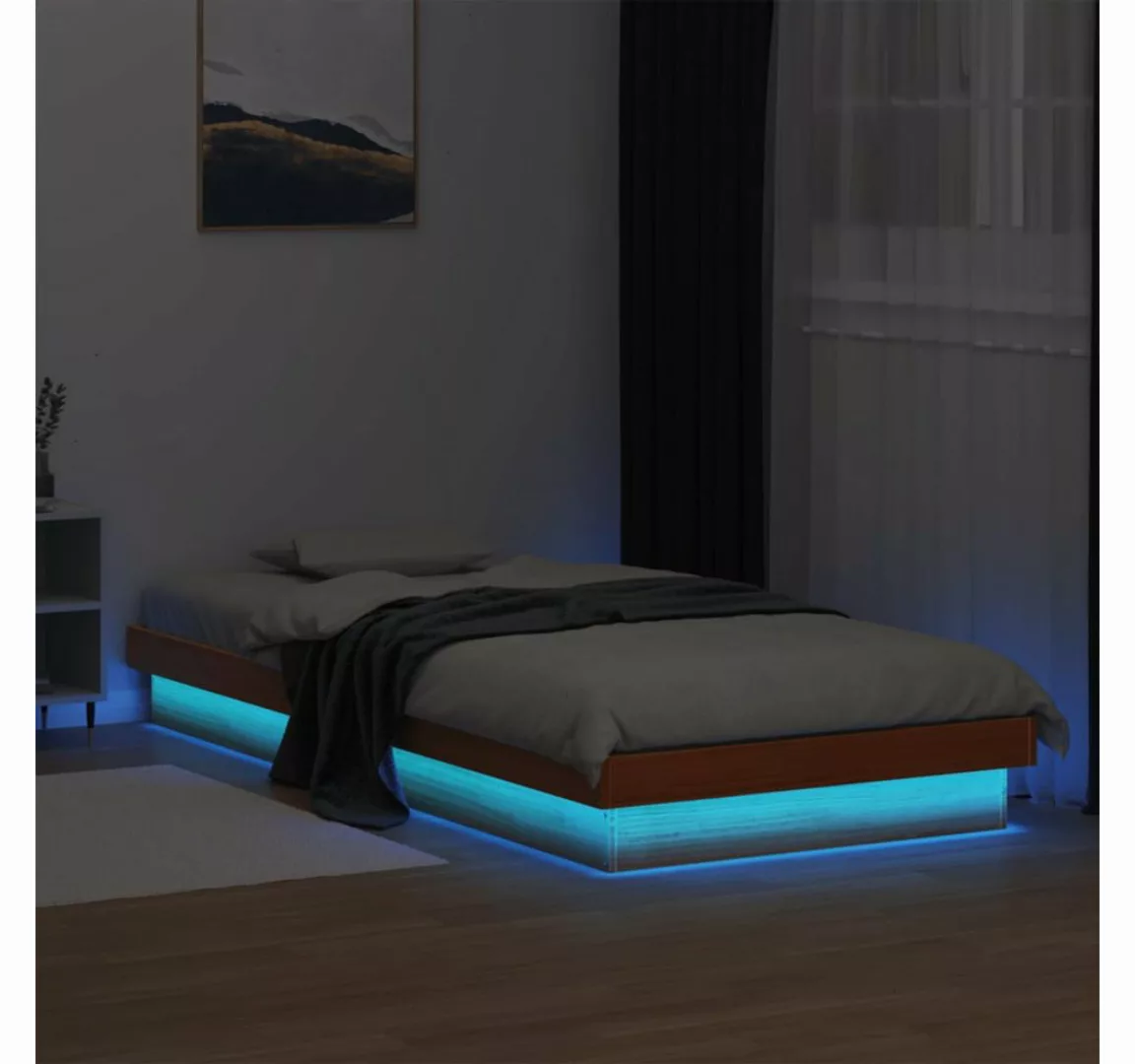 vidaXL Bett, Massivholzbett mit LED Wachsbraun 75x190 cm Kiefer günstig online kaufen