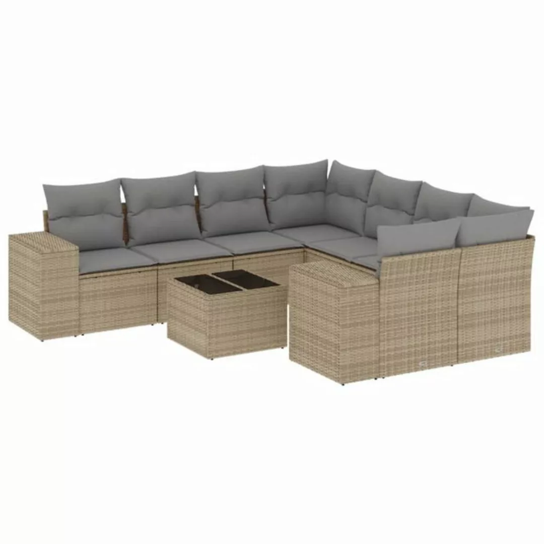 vidaXL Sofaelement 9-tlg. Garten-Sofagarnitur mit Kissen Beige Poly Rattan günstig online kaufen