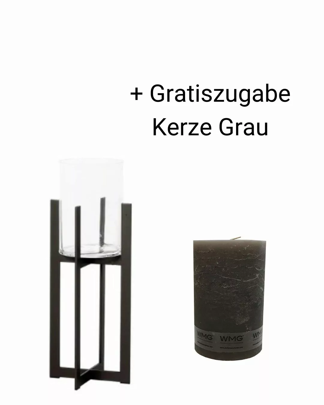 Windlicht Bolton Höhe 100 cm + Gratiszugabe Kerze Grau günstig online kaufen