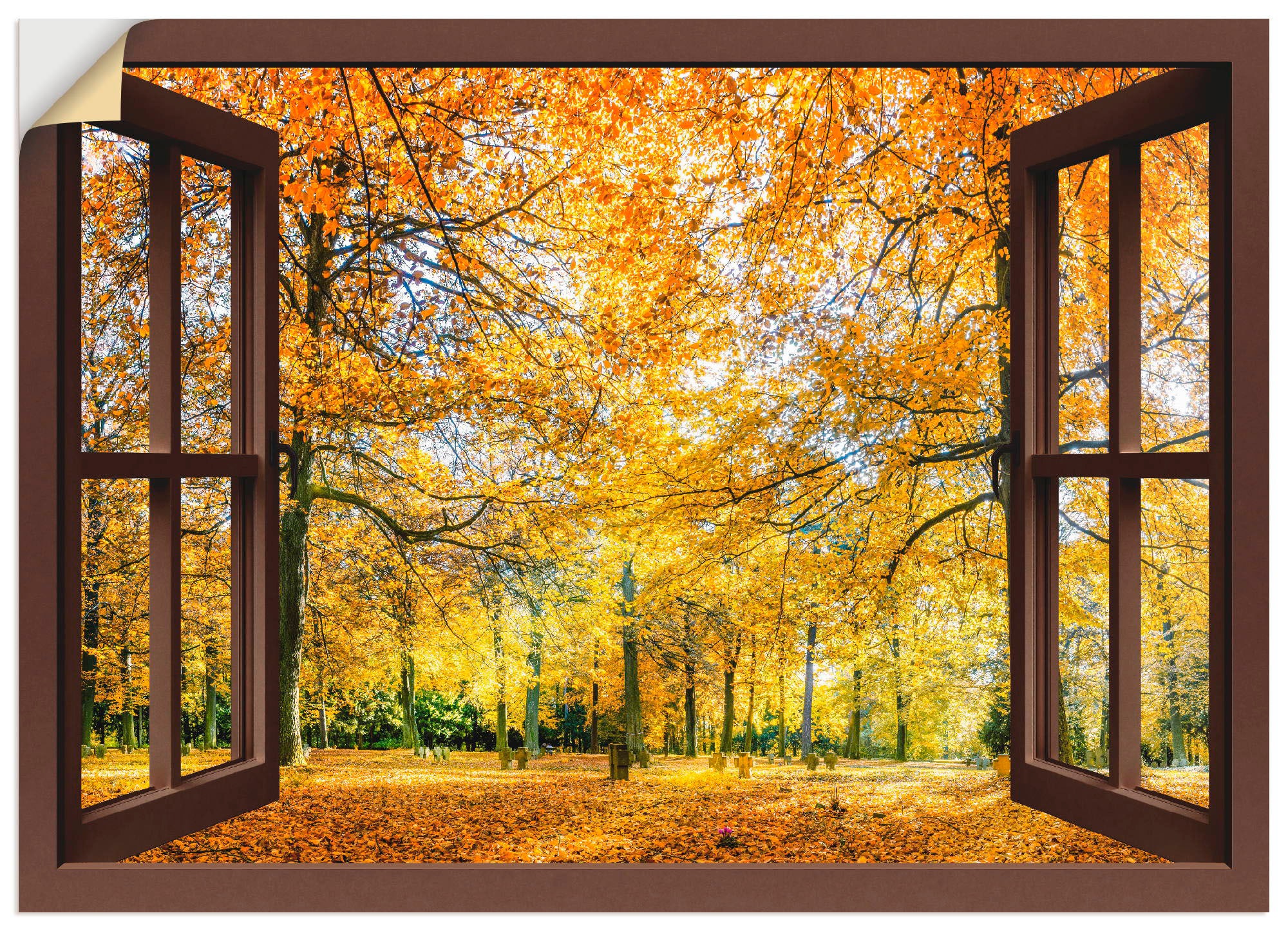 Artland Wandbild "Fensterblick - Herbstwald Panorama", Fensterblick, (1 St. günstig online kaufen