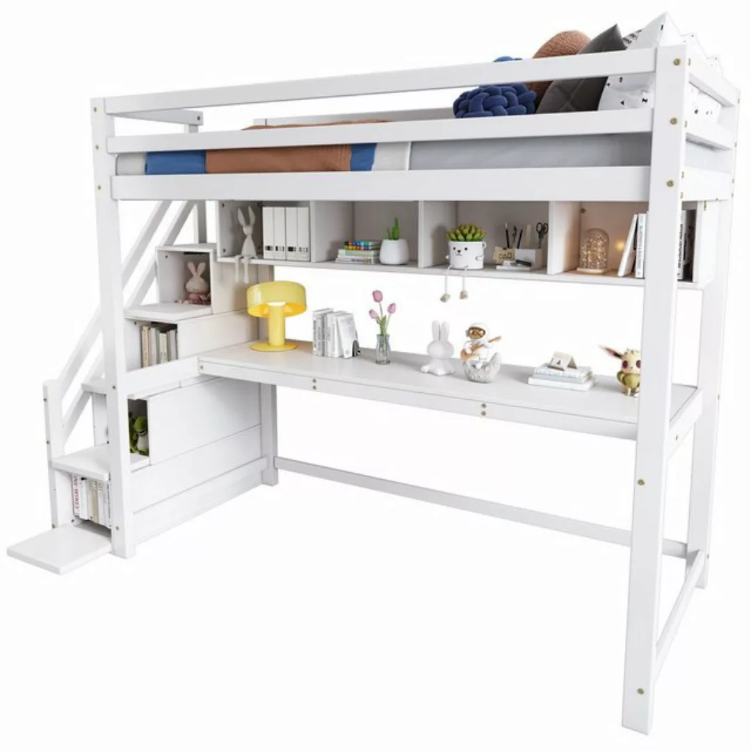 REDOM Kinderbett Jugendbett Holzbett Einzelbett (Kinderhochbett 90x200 cm m günstig online kaufen