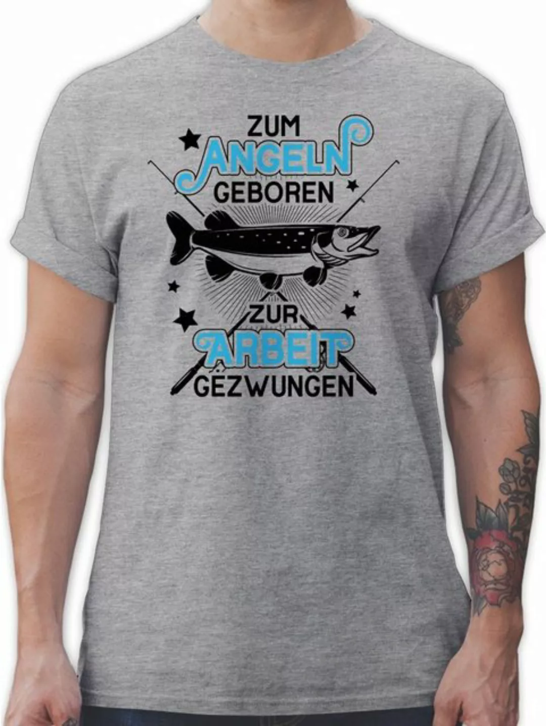 Shirtracer T-Shirt Zum Angeln geboren - Zur Arbeit gezwungen - schwarz Angl günstig online kaufen