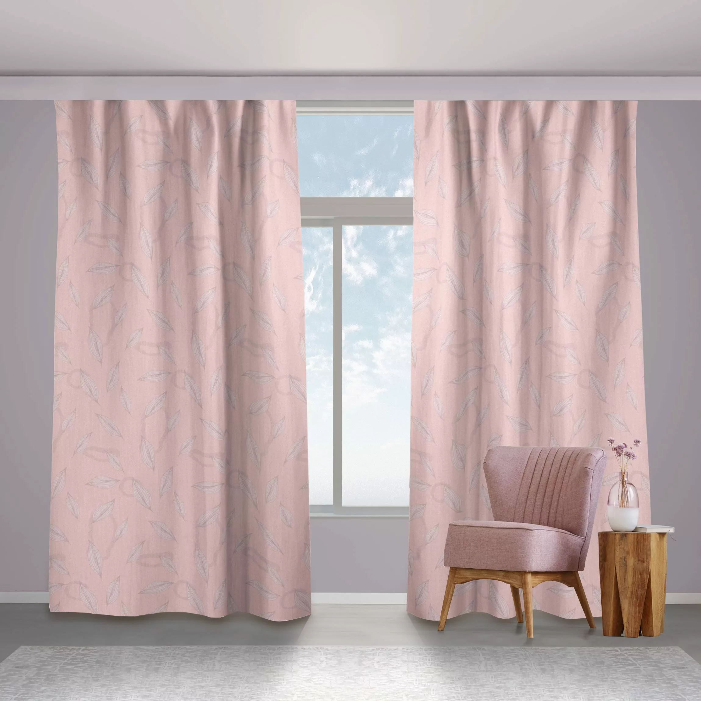 Vorhang Weide Blätter Muster - Blasses Pink günstig online kaufen