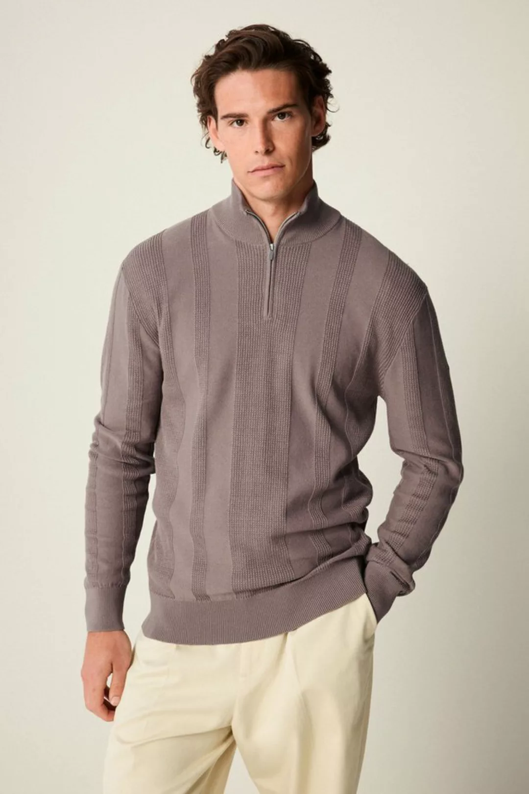 Next Polokragenpullover Regular Pullover mit Reißverschlusskragen-Struktur günstig online kaufen