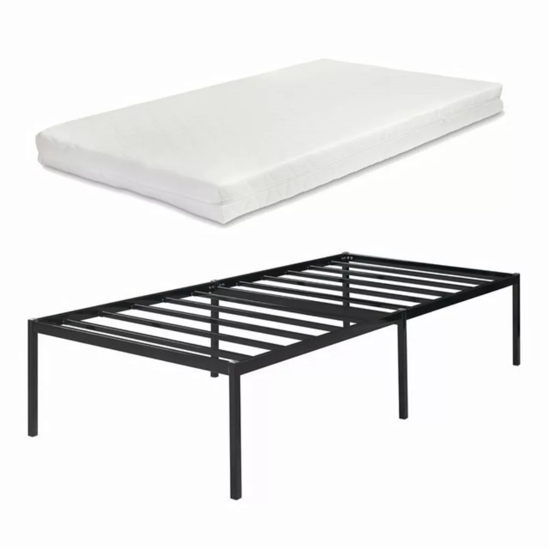 en.casa Metallbett, »Vårdö« mit Matratze 90 x 200 cm Schwarz günstig online kaufen