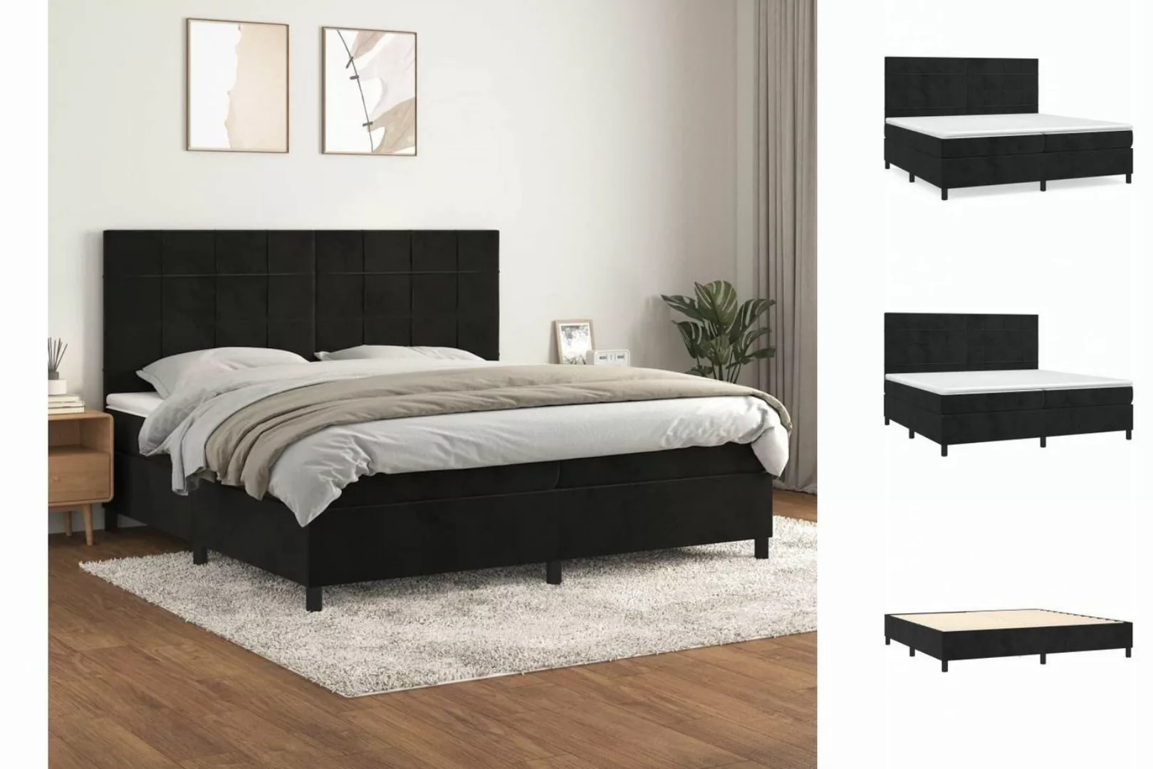 vidaXL Bettgestell Boxspringbett mit Matratze Schwarz 200x200 cm Samt Bett günstig online kaufen