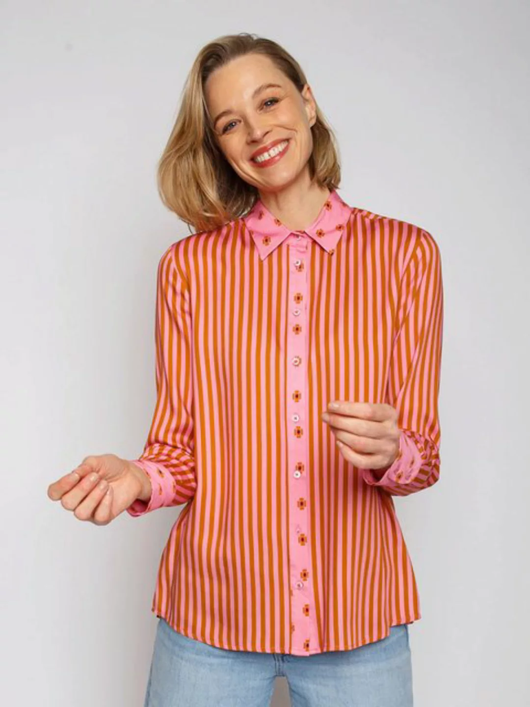 Emily Van Den Bergh Hemdbluse Pink Caramel Stripe günstig online kaufen