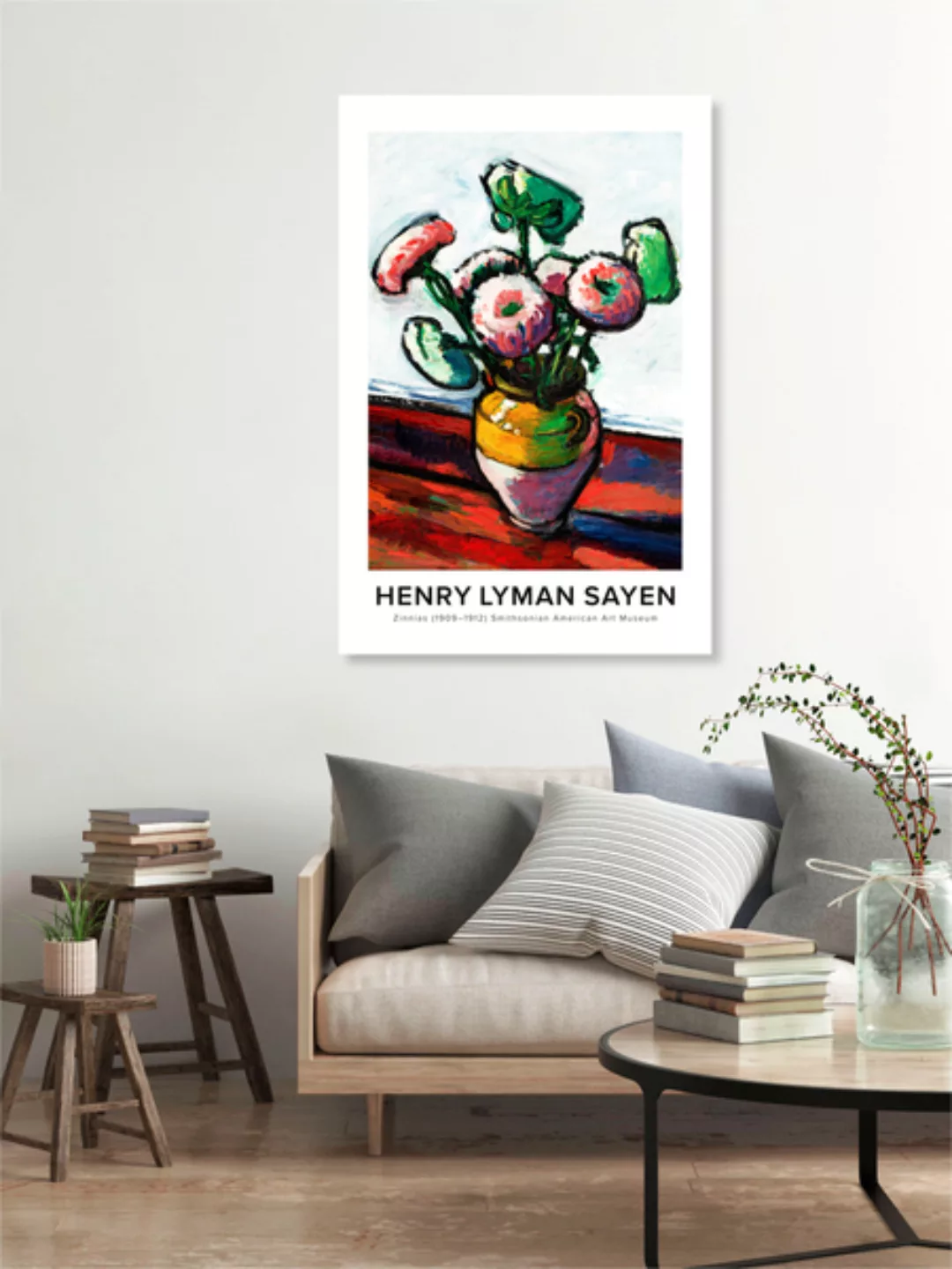 Poster / Leinwandbild - Henry Lyman Saÿen: Zinnien - Ausstellungsposter günstig online kaufen
