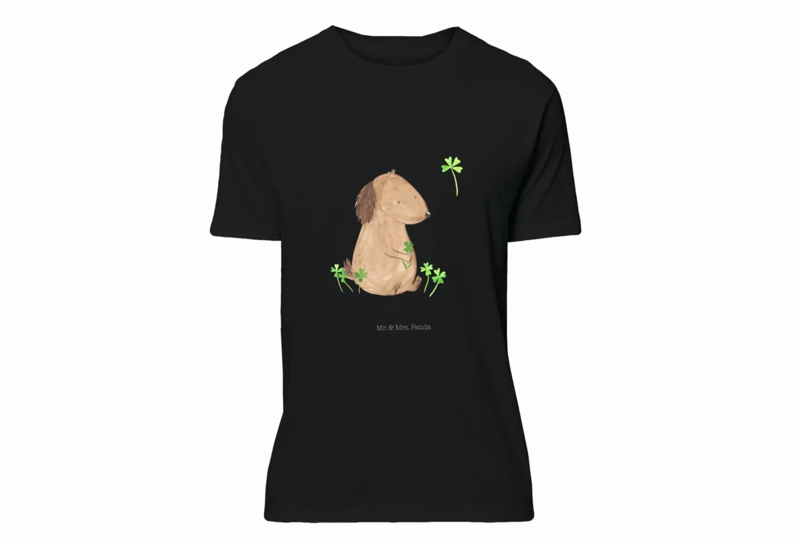 Mr. & Mrs. Panda T-Shirt Hund Kleeblatt - Schwarz - Geschenk, Achtsamkeit, günstig online kaufen