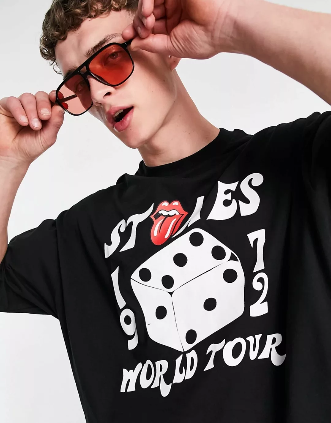 ASOS DESIGN – Oversize-T-Shirt in Schwarz mit Rolling-Stones-Print günstig online kaufen