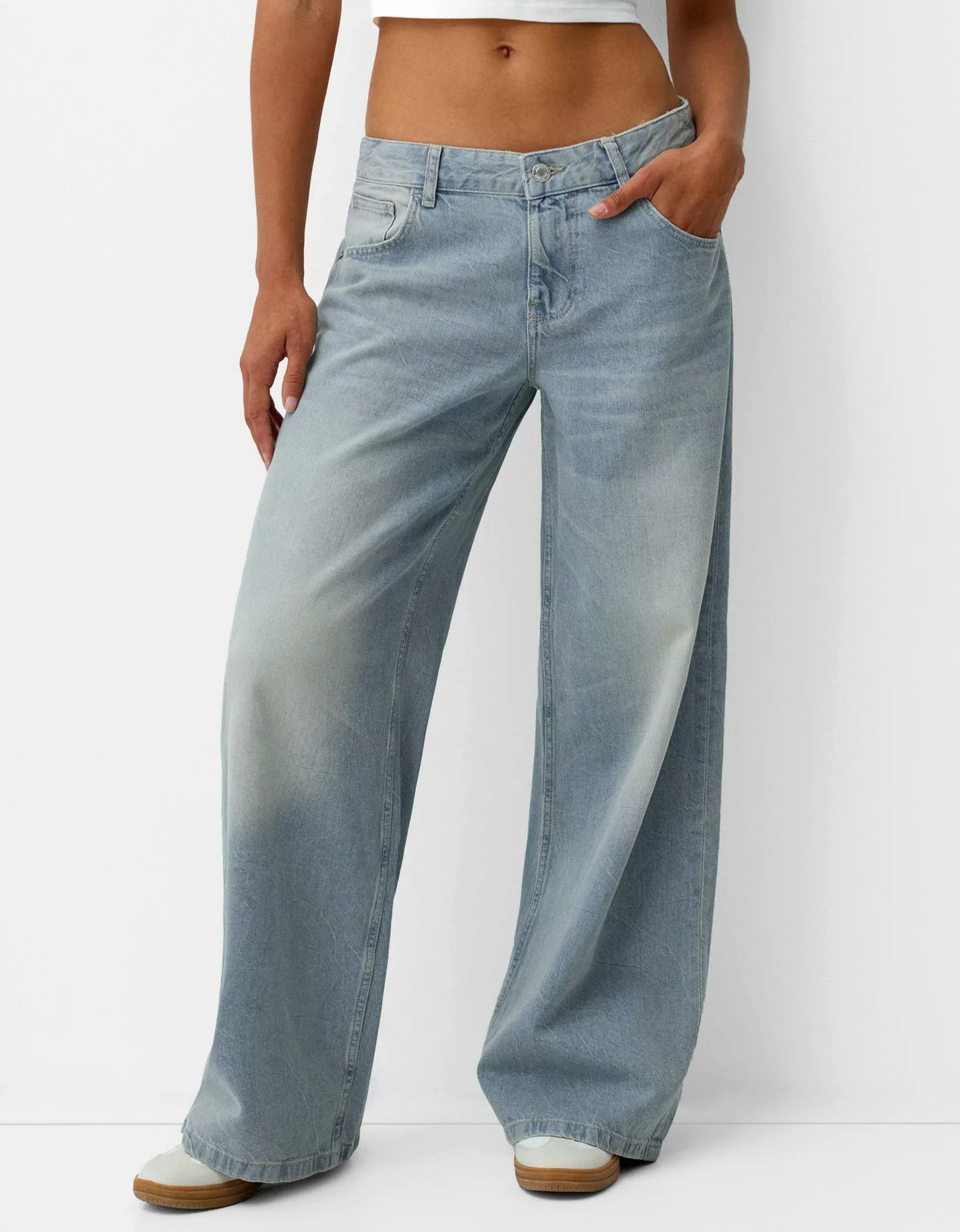 Bershka Low Waist Baggy-Jeans Damen 44 Hellblau günstig online kaufen