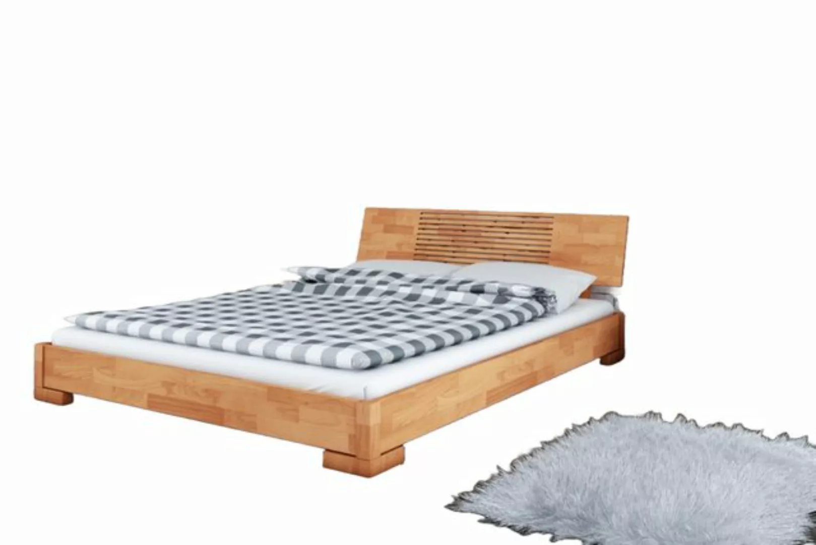 Natur24 Einzelbett Bett Bento 11 Sonderlänge 140x220 Kernbuche Holzkopfteil günstig online kaufen