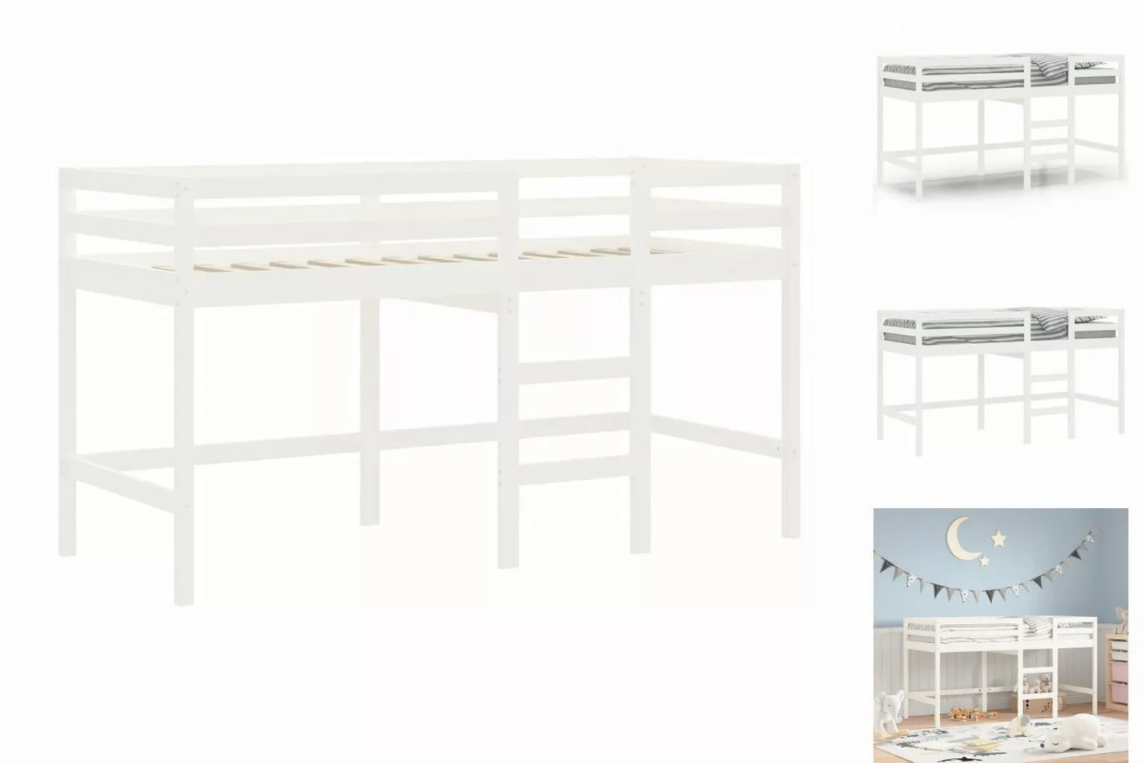 vidaXL Etagenbett Kinderhochbett mit Leiter Weiß 80x200 cm Massivholz Kiefe günstig online kaufen