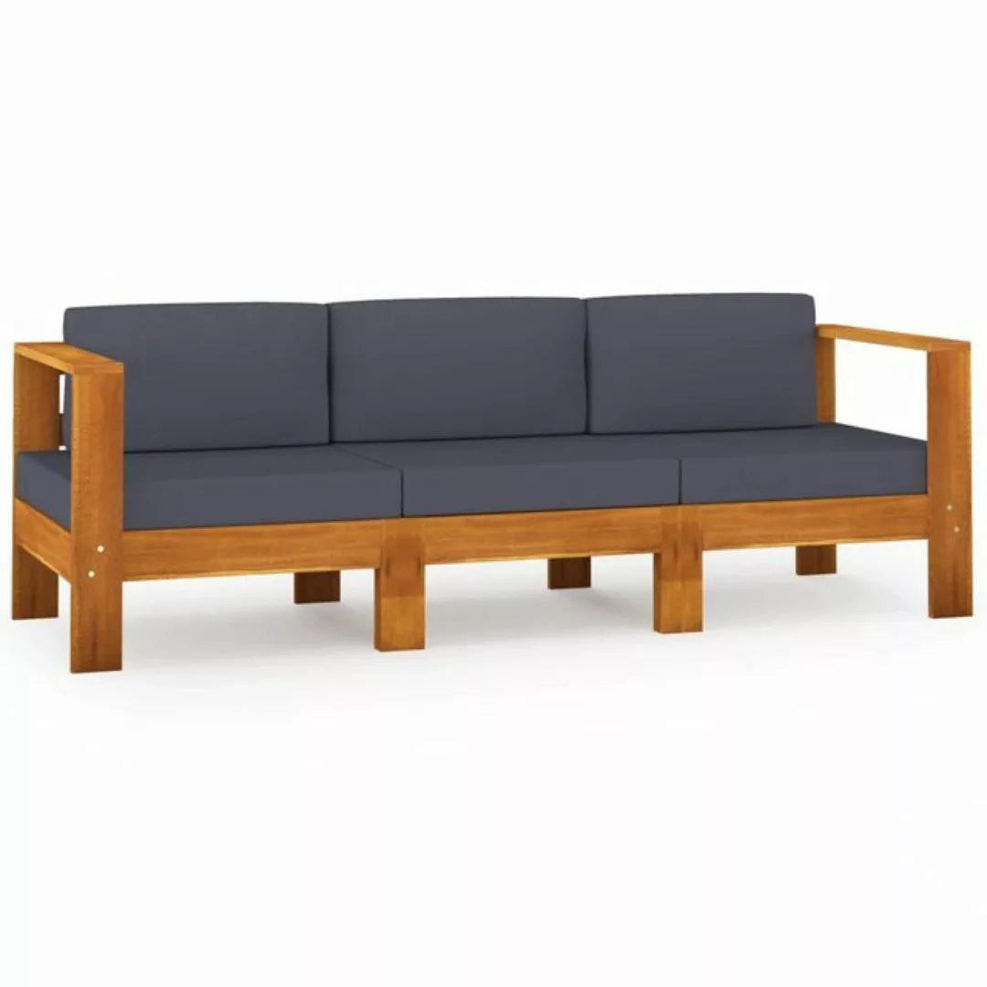 furnicato Loungesofa 3-Sitzer-Gartensofa mit Dunkelgrauen Auflagen Massivho günstig online kaufen