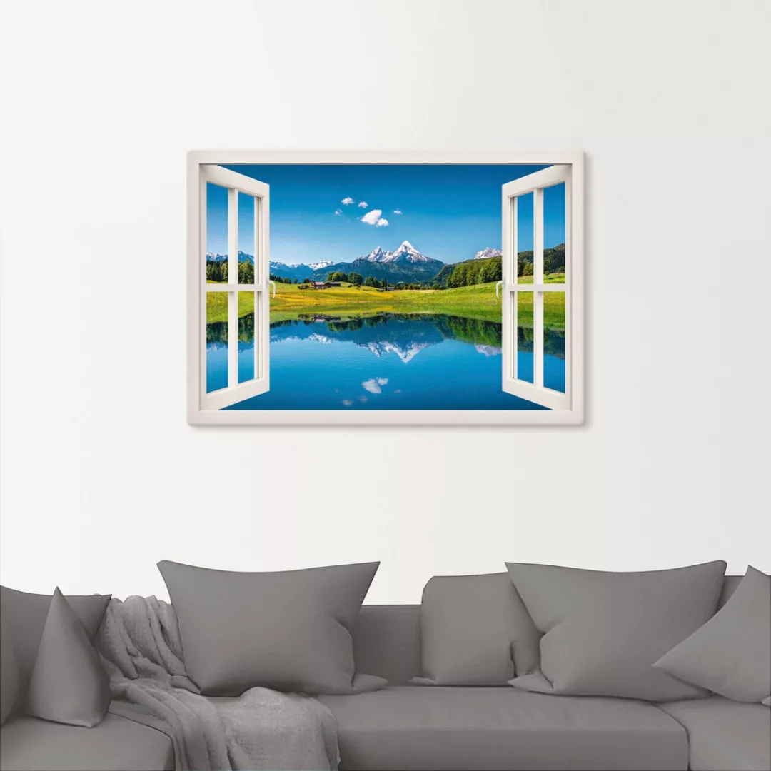 Artland Wandbild »Fensterblick Alpen und Bergsee«, Berge, (1 St.), als Lein günstig online kaufen