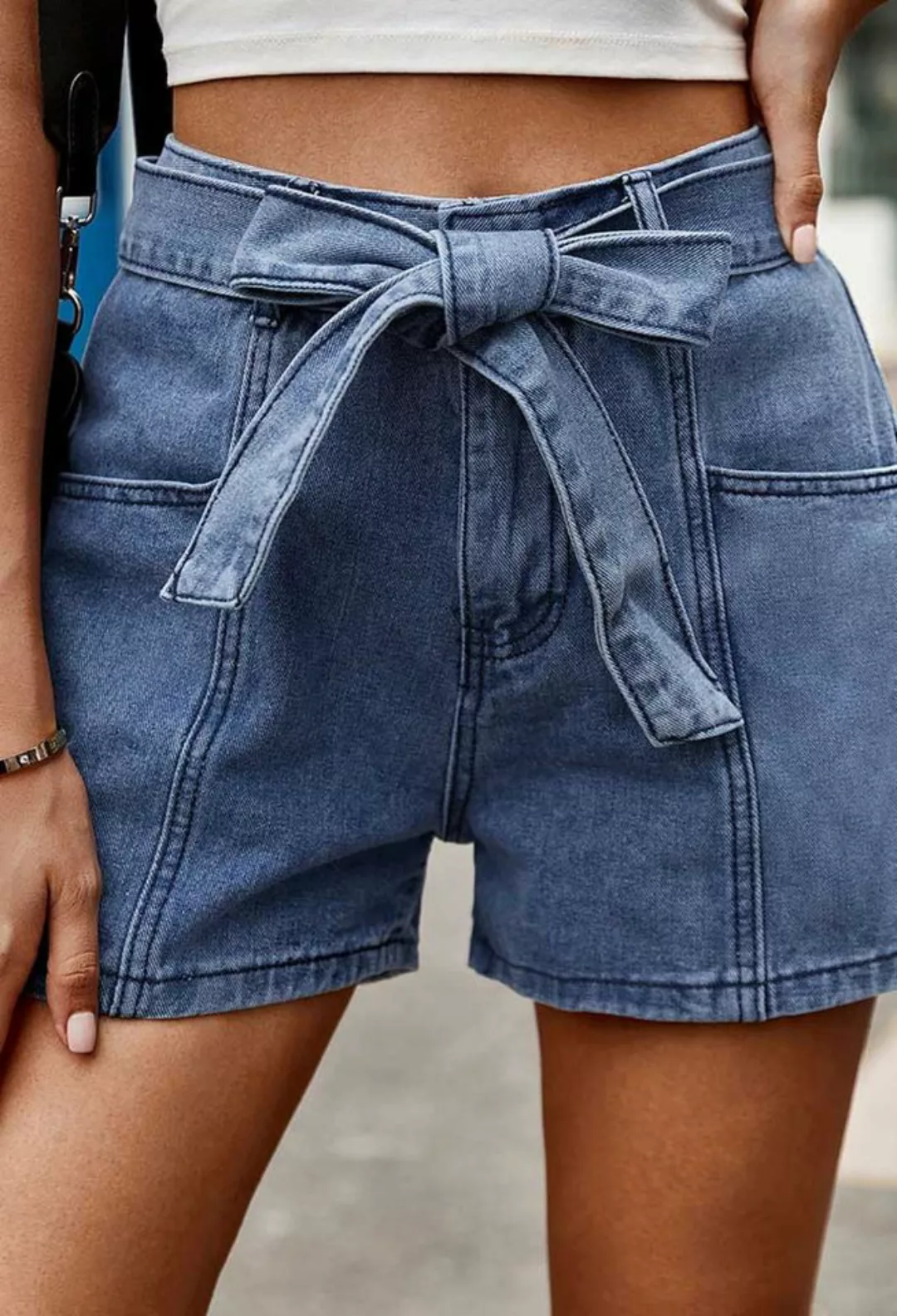 SEGUEN Jeansshorts Vielseitige Denim-Shorts mit hoher Taille zum Binden (Vi günstig online kaufen