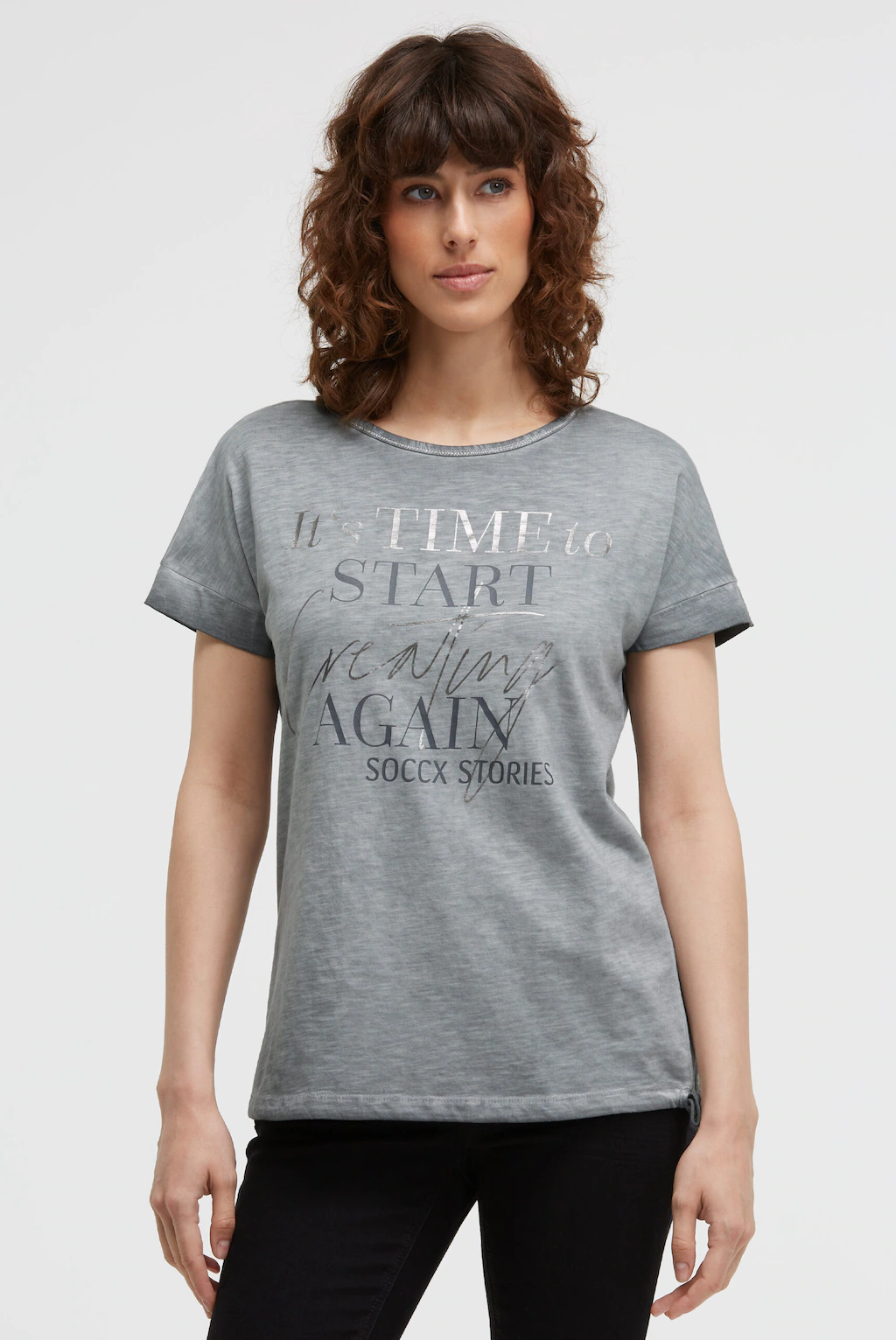SOCCX Rundhalsshirt, mit Bindeband am Saum günstig online kaufen