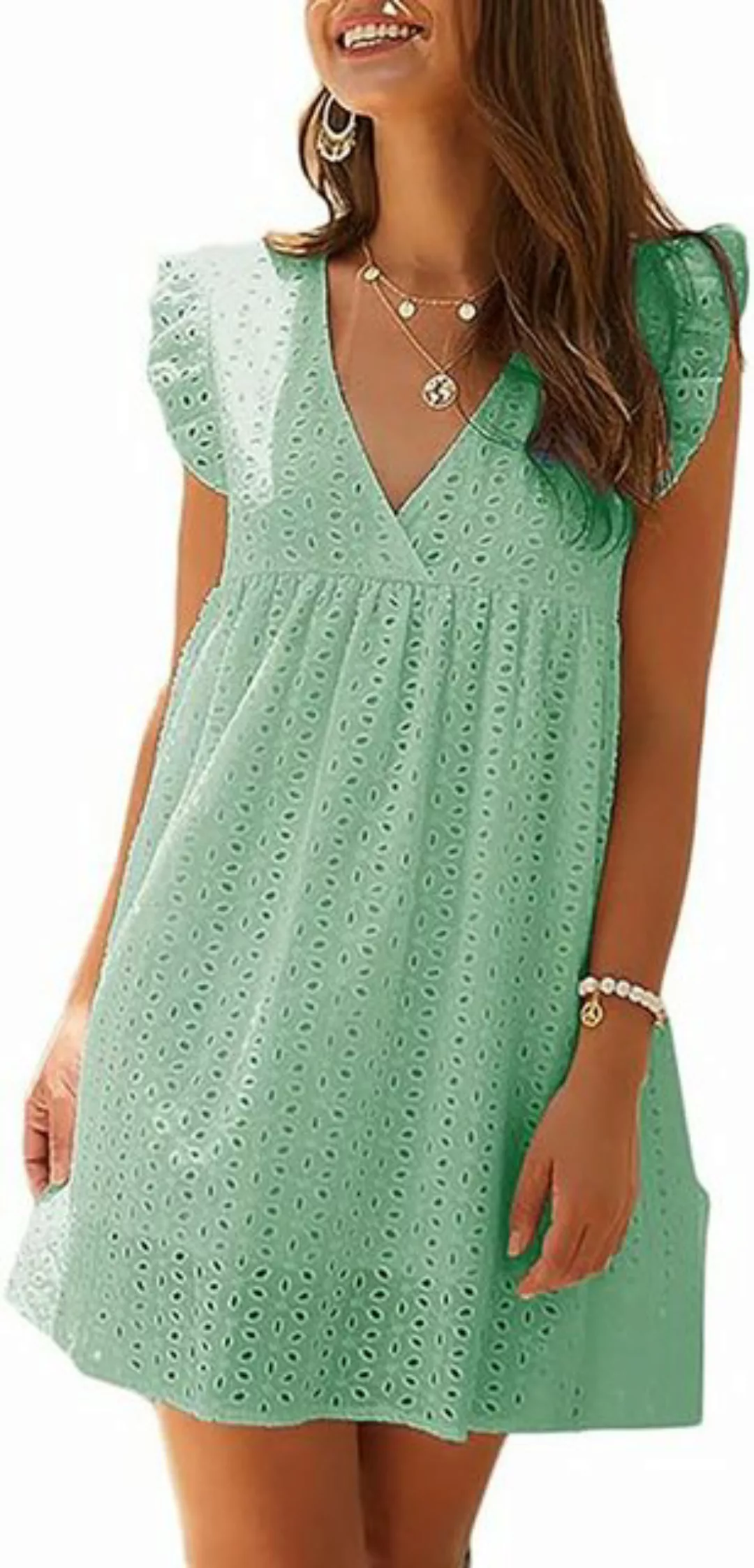 BlauWave Hemdbluse Minikleid Damen Sommerkleid V-Ausschnitt Strampelkleid ( günstig online kaufen