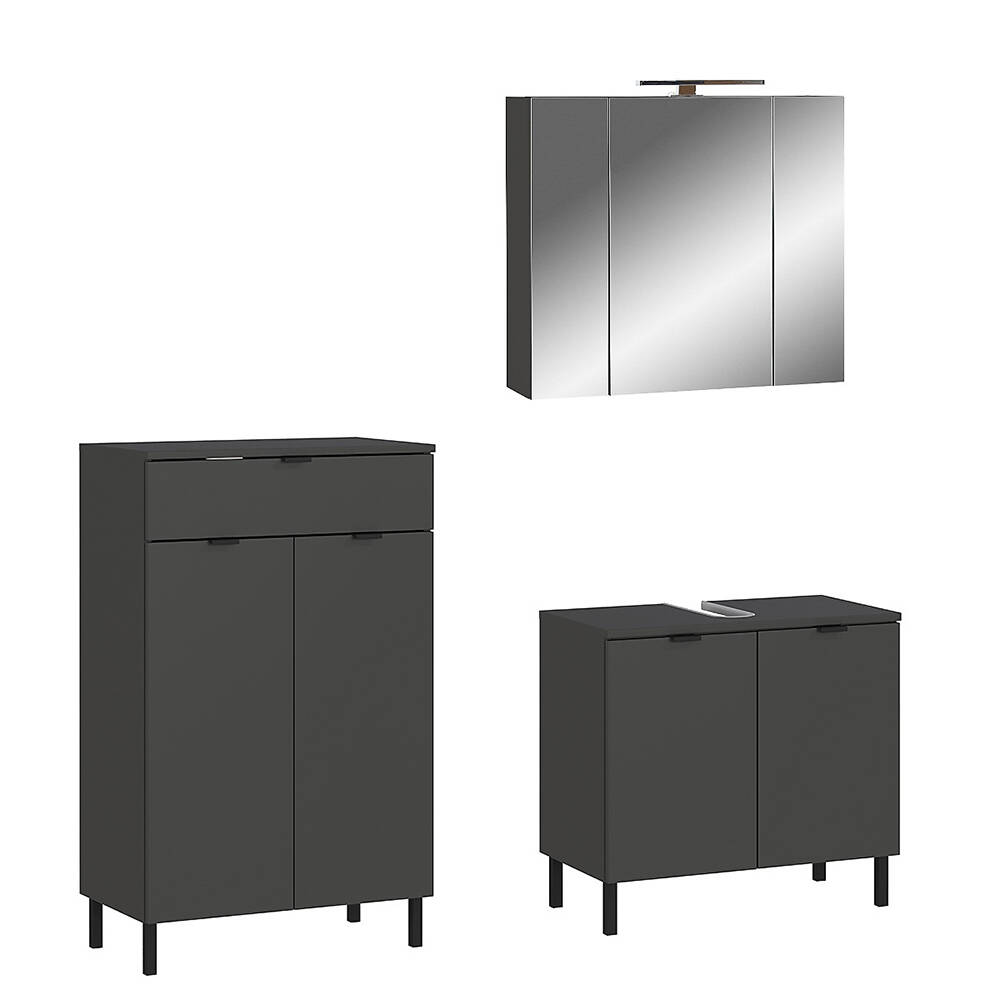 Badmöbel Set mit Spiegelschrank inkl. Aufbauleuchte graphit ASHTON-01, 3-te günstig online kaufen