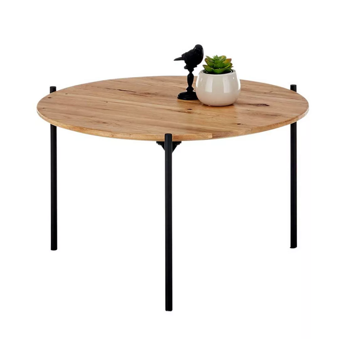 Runder Wohnzimmer Tisch aus Asteiche Massivholz Metall günstig online kaufen