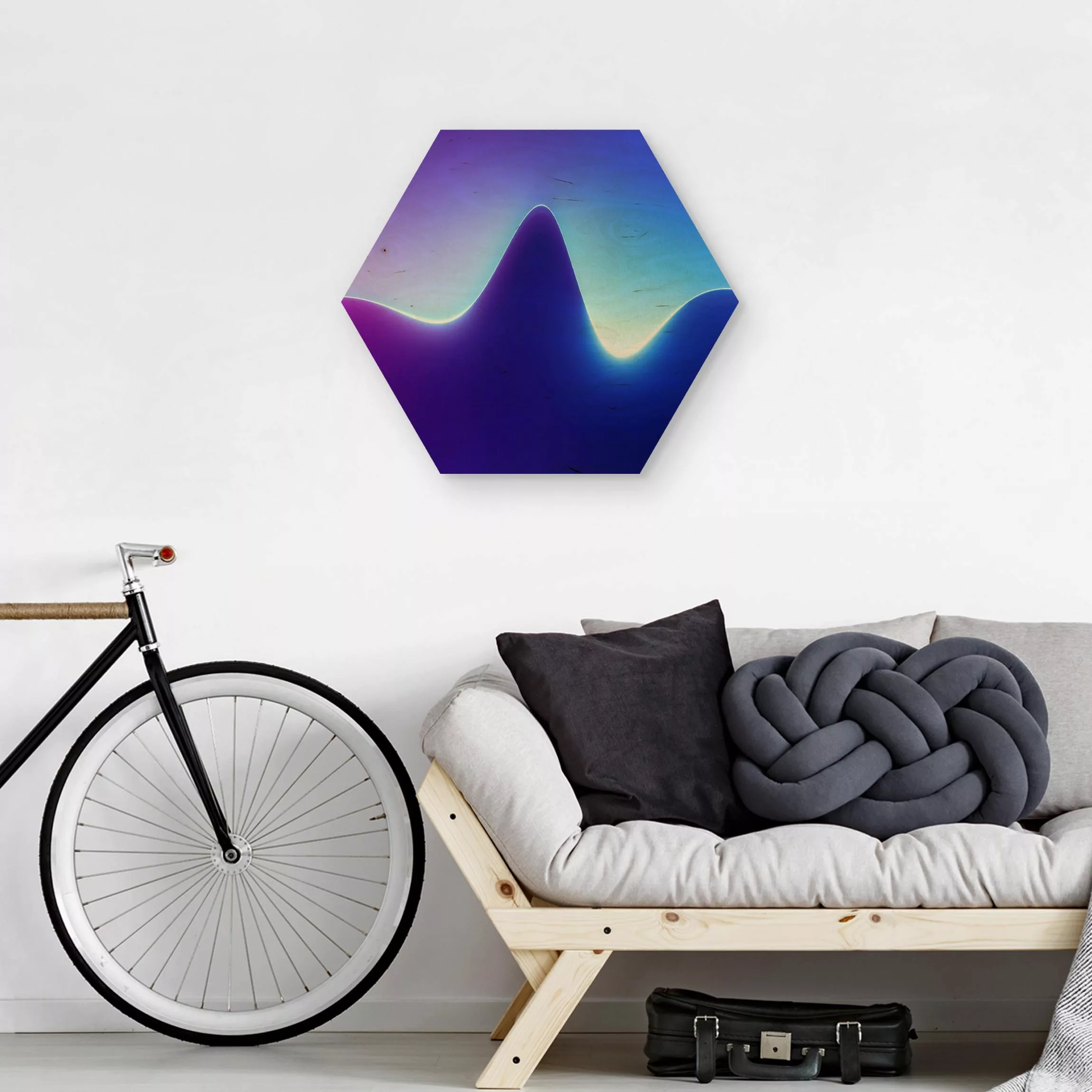Hexagon-Holzbild Lichtwelle auf Blau günstig online kaufen