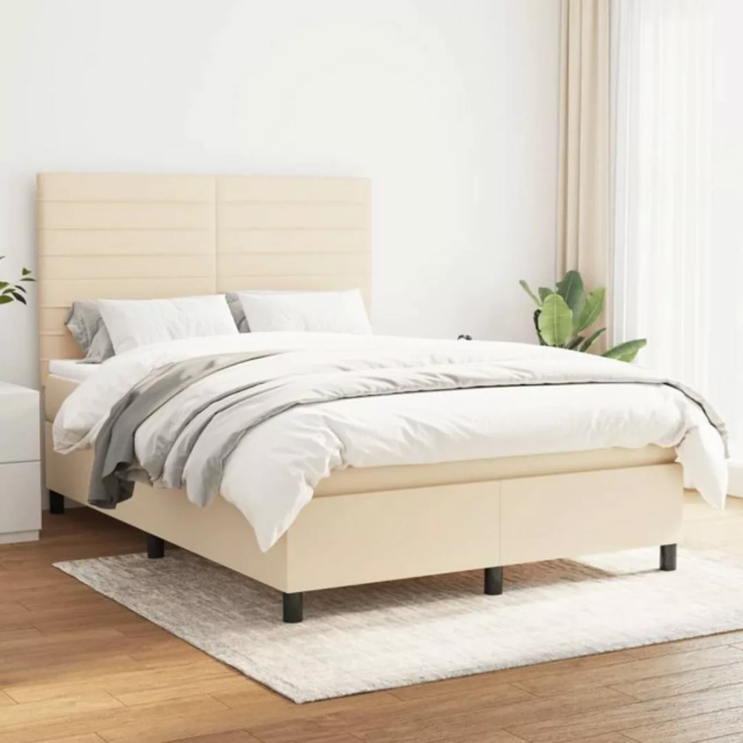 vidaXL Boxspringbett Boxspringbett mit Matratze Creme 140x200 cm Stoff Bett günstig online kaufen