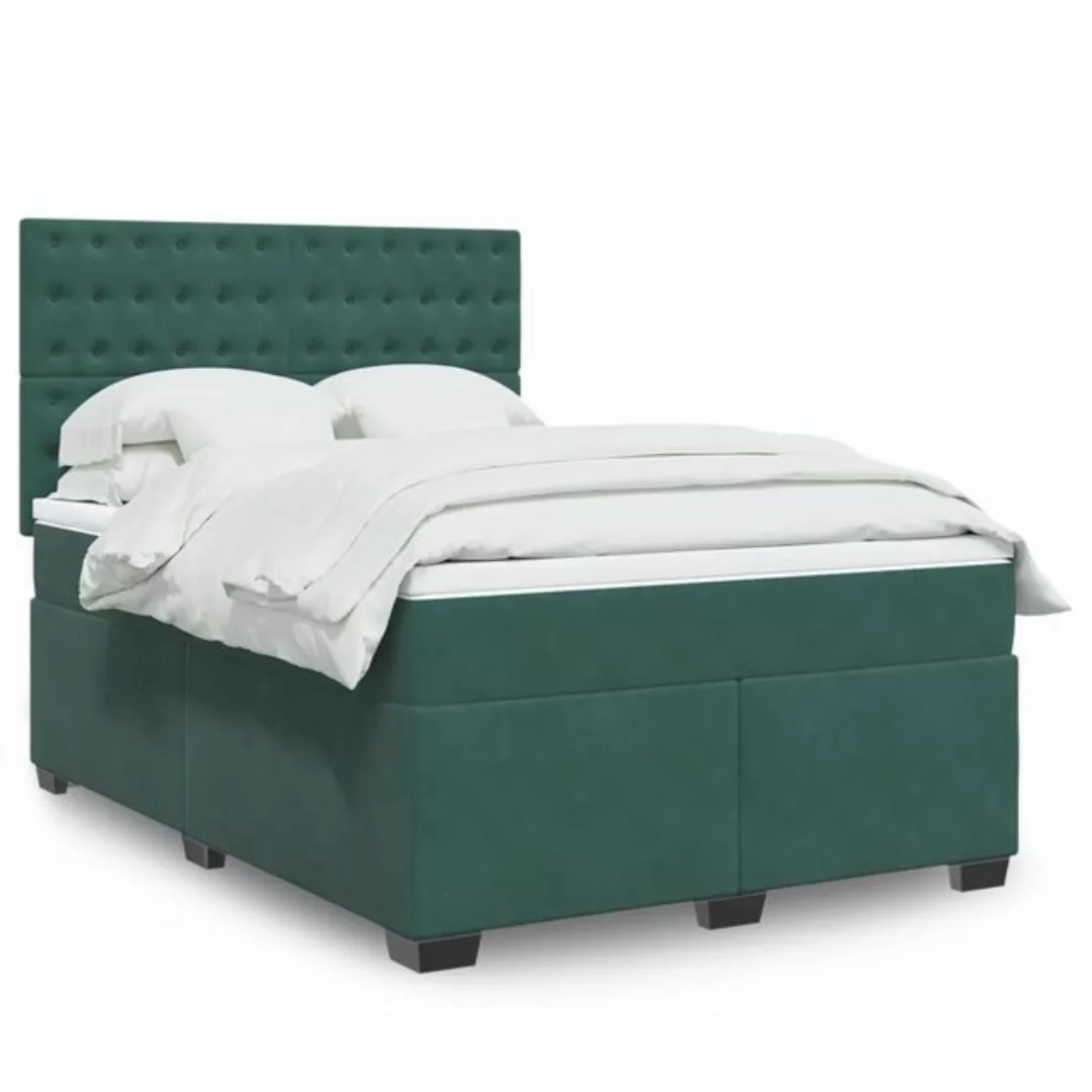 vidaXL Boxspringbett, Boxspringbett mit Matratze Dunkelgrün 140x190 cm Samt günstig online kaufen