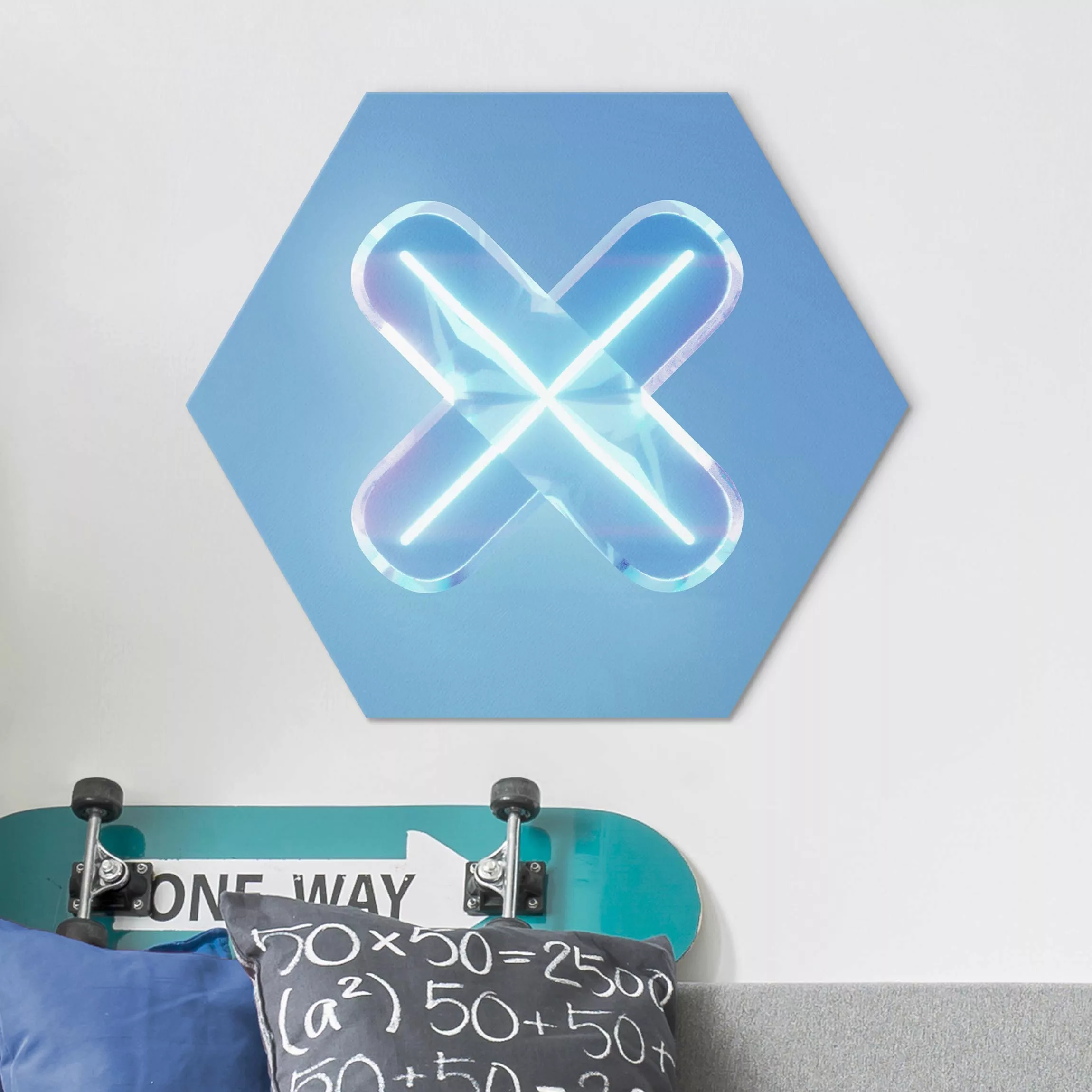 Hexagon-Alu-Dibond Bild Neon Gamer Symbol X günstig online kaufen