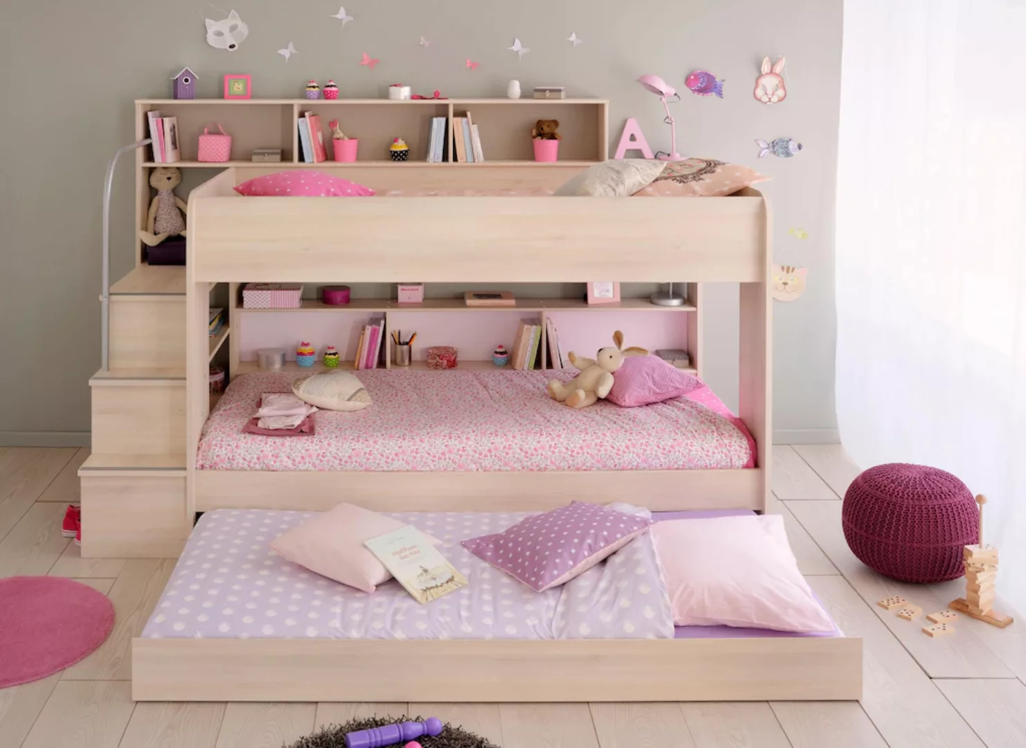 Faizee Möbel Hochbett Kinderbett Bibop +3trg Kleiderschrank+Regale+Leiter+B günstig online kaufen