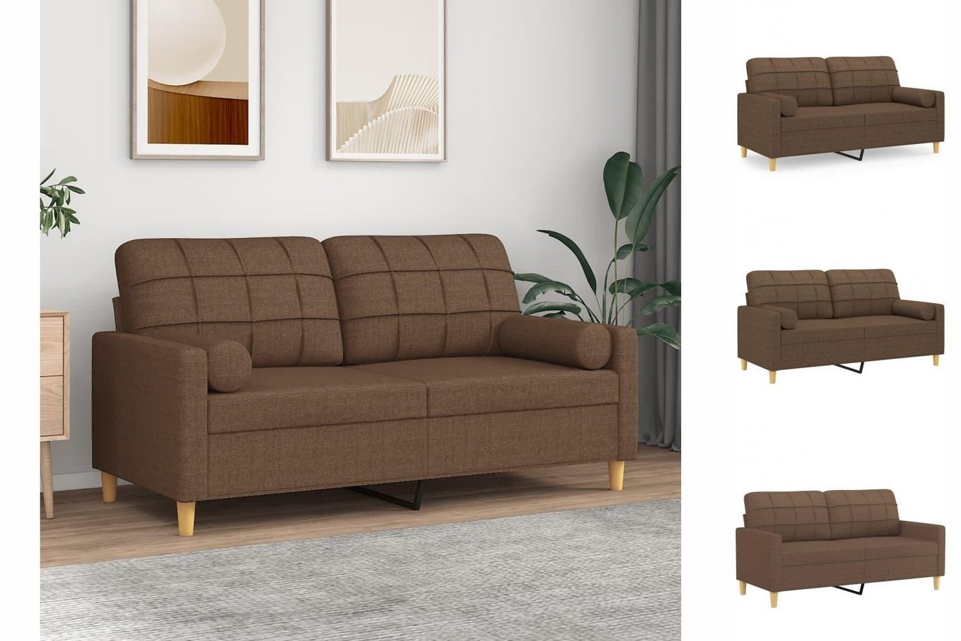 vidaXL Sofa 2-Sitzer-Sofa mit Zierkissen Braun 140 cm Stoff günstig online kaufen