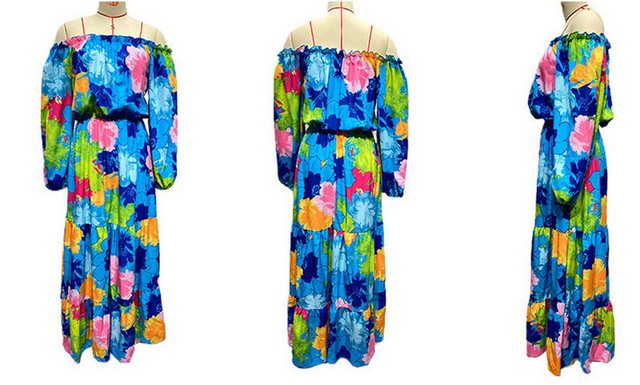 RUZU UG Midikleid Kleid One Shoulder Langarm Floral Loose Damen günstig online kaufen