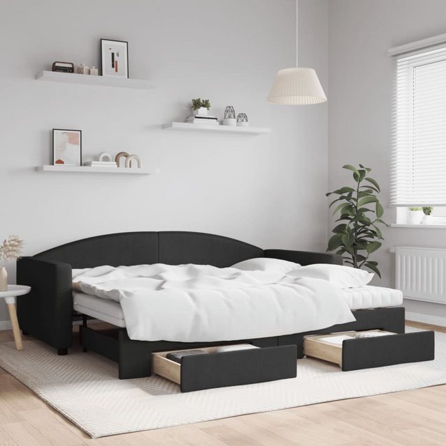 vidaXL Bett Tagesbett Ausziehbar mit Schubladen Schwarz 90x200 cm Stoff günstig online kaufen