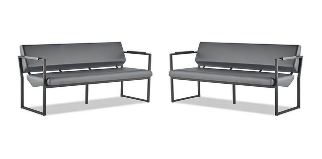 JVmoebel 2-Sitzer Ledersofas Set 2-Sitzer Schwarz Edelstahl Leder Modern So günstig online kaufen