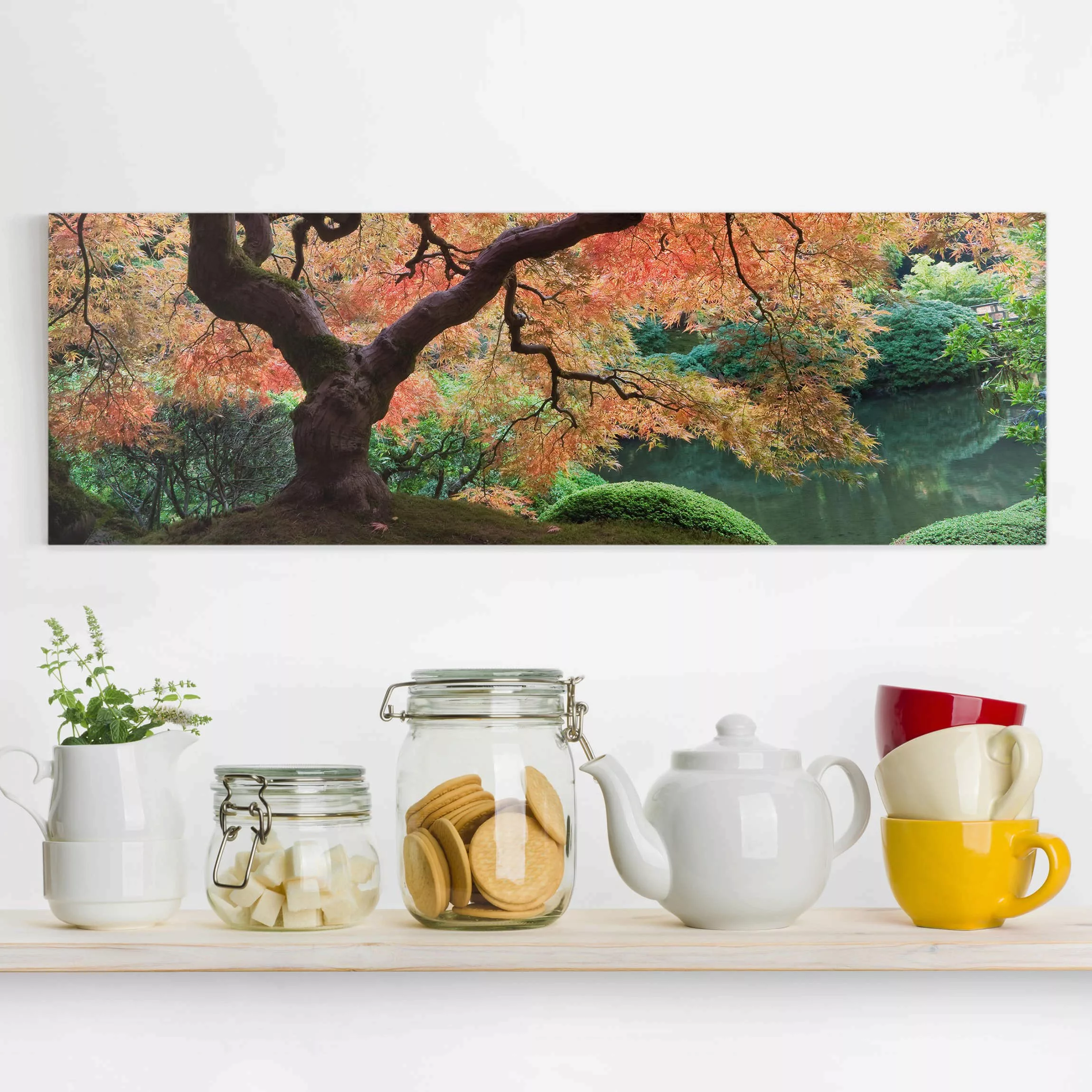 Leinwandbild - Panorama Japanischer Garten günstig online kaufen