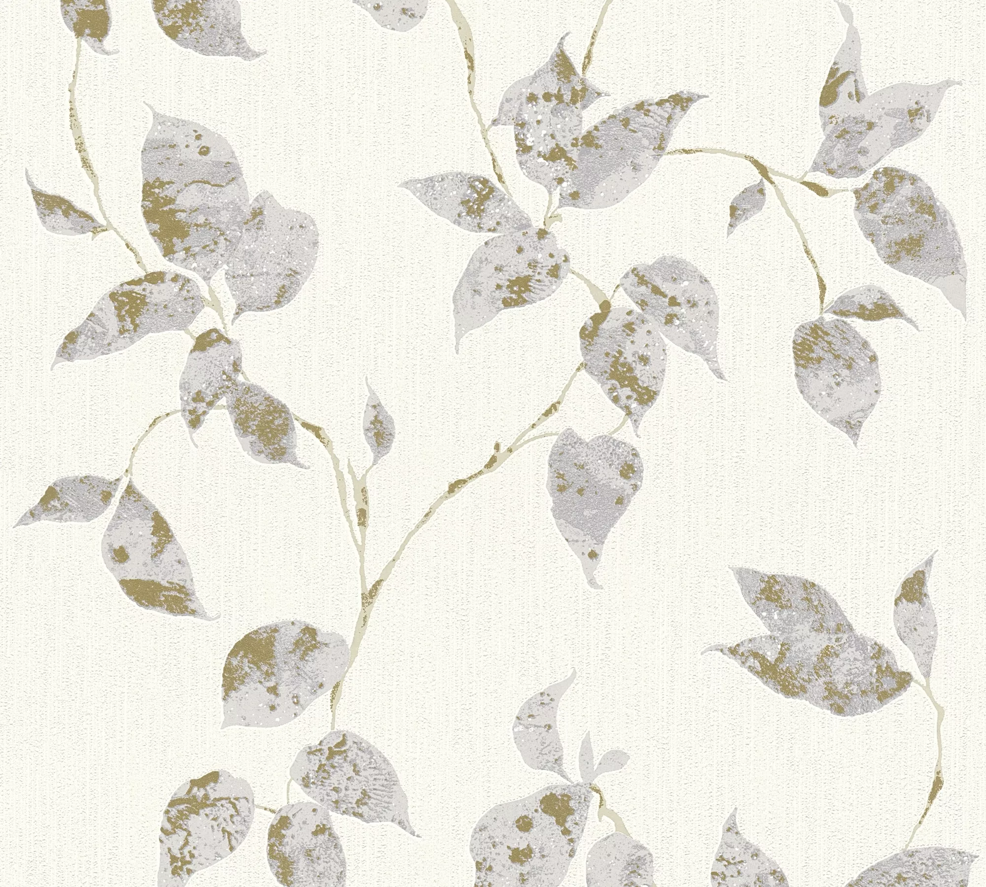 Bricoflor Blätter Tapete in Weiß Grau Gold Ranken Vliestapete mit Blatt Des günstig online kaufen
