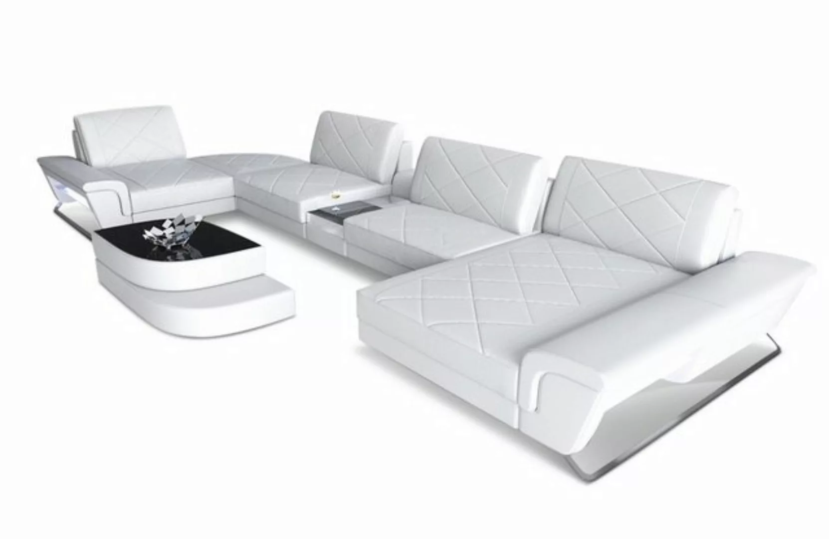 Sofa Dreams Wohnlandschaft Sofa Leder Bari U Form Ledersofa, Couch, mit LED günstig online kaufen