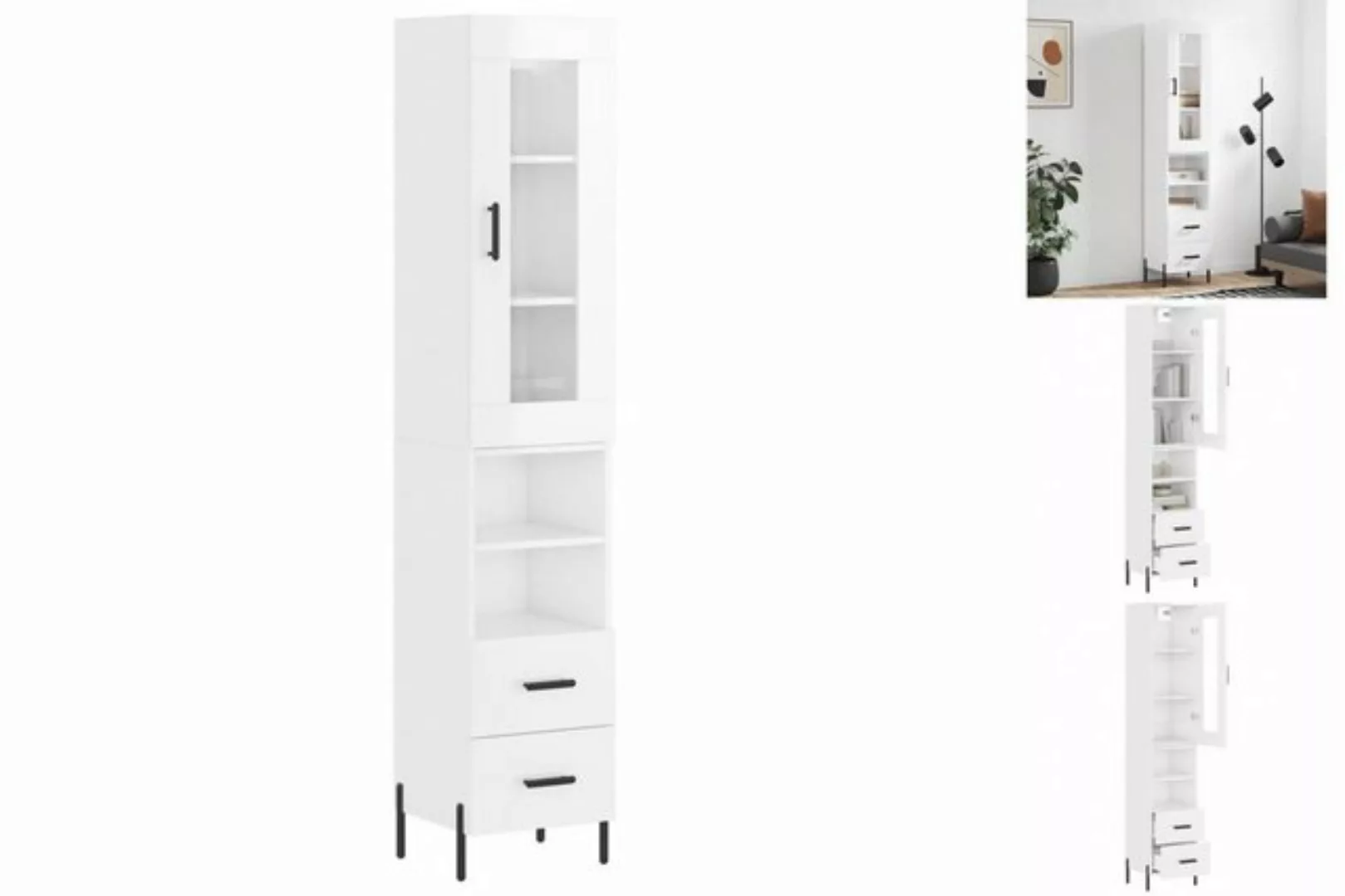 vidaXL Vitrine Highboard Hochglanz-Weiß 34,5x34x180 cm Spanplatte Glas Vitr günstig online kaufen