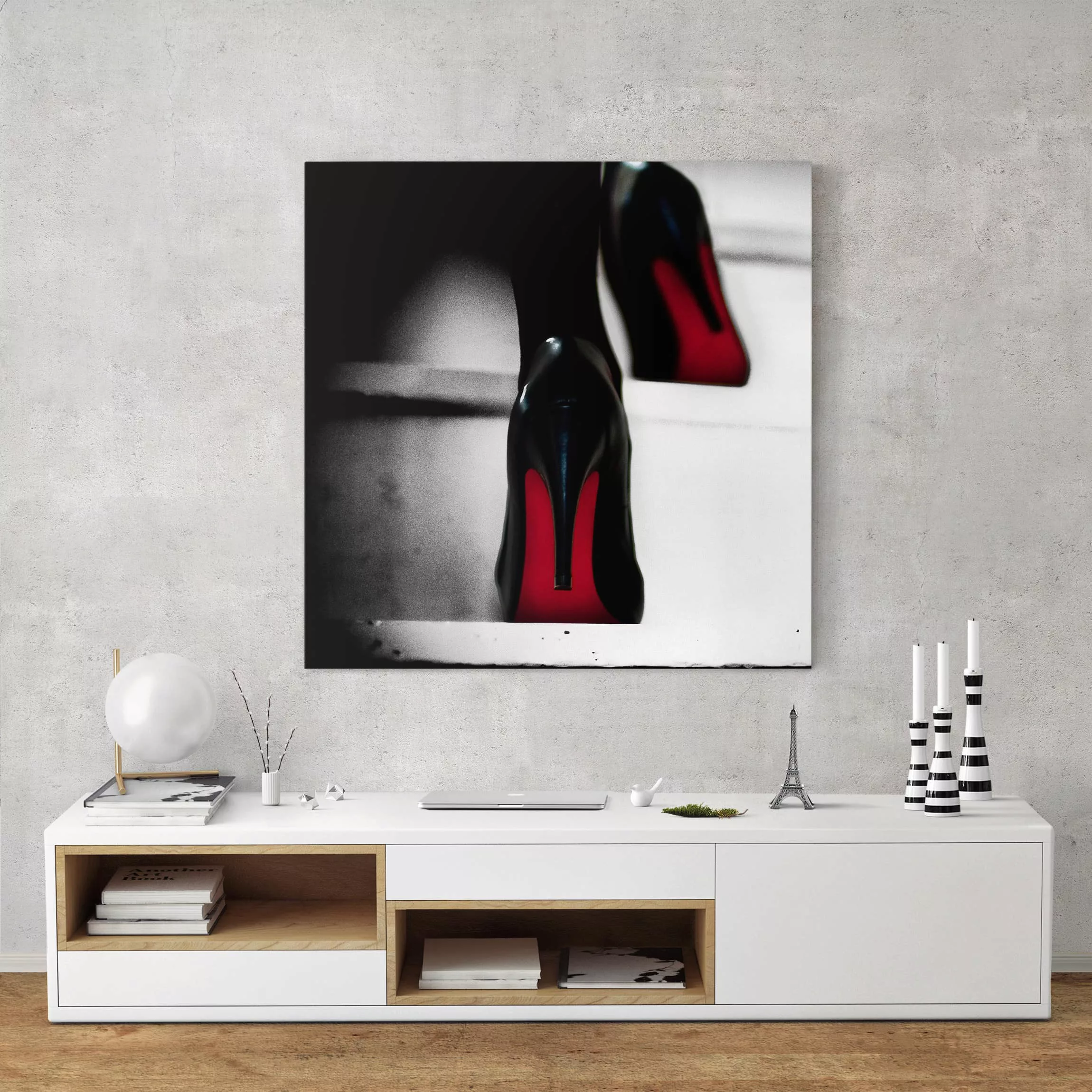 Leinwandbild Schwarz-Weiß - Quadrat High Heels in Rot günstig online kaufen