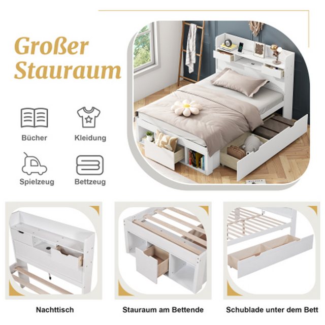 XDeer Polsterbett Einzelbett Mit USB-port & Schubladen & Stauschrank,Kinder günstig online kaufen