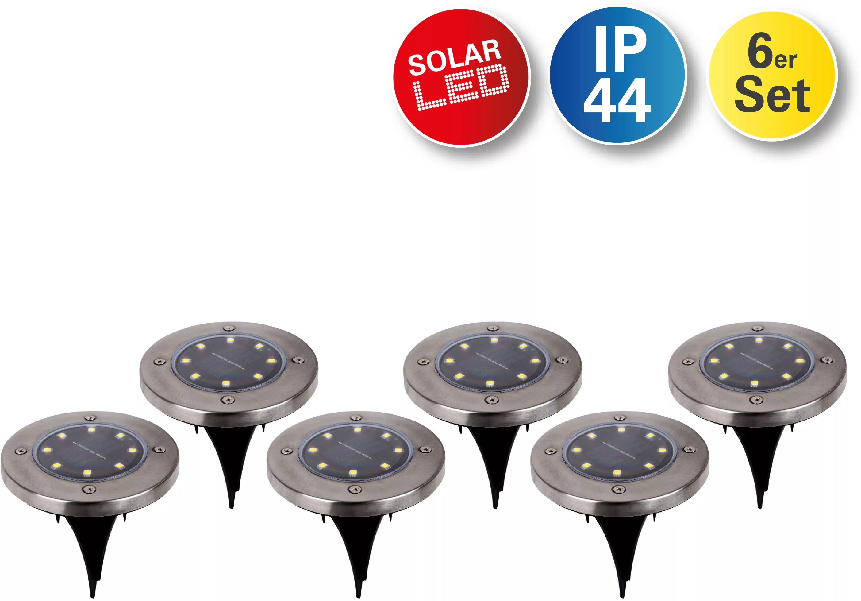Näve "6er-Set LED Solarleuchte ""Kian"", mit Erdspieß" silber matt günstig online kaufen