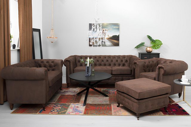 Xlmoebel Sofa Sofa mit Chesterfield-Stil, Sitzpolster 321, Hocker und Sitzg günstig online kaufen