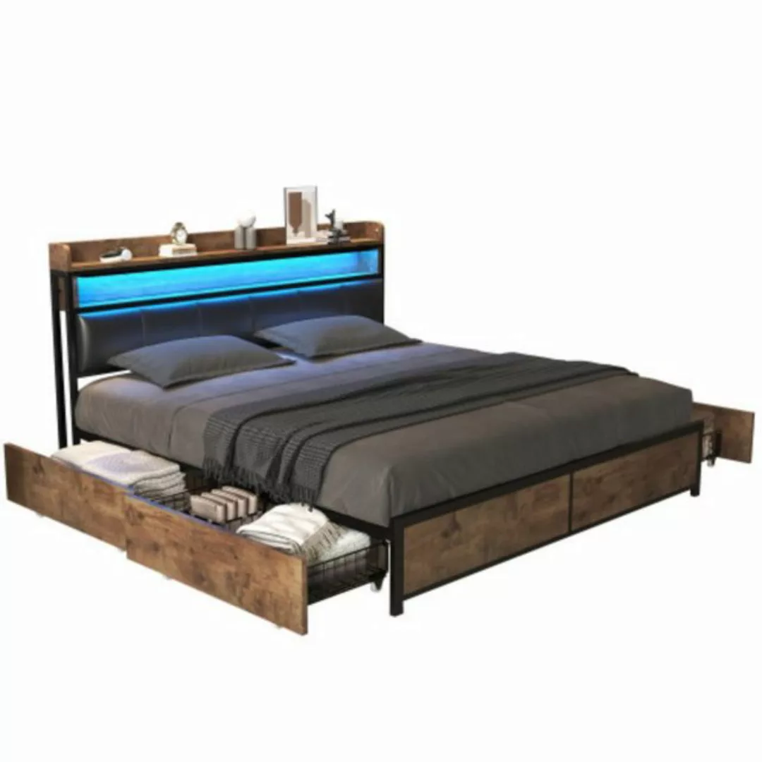 Rosaking Polsterbett 140*200cm mit Lattenrost und Kopfteil, LED-Bett, Jugen günstig online kaufen